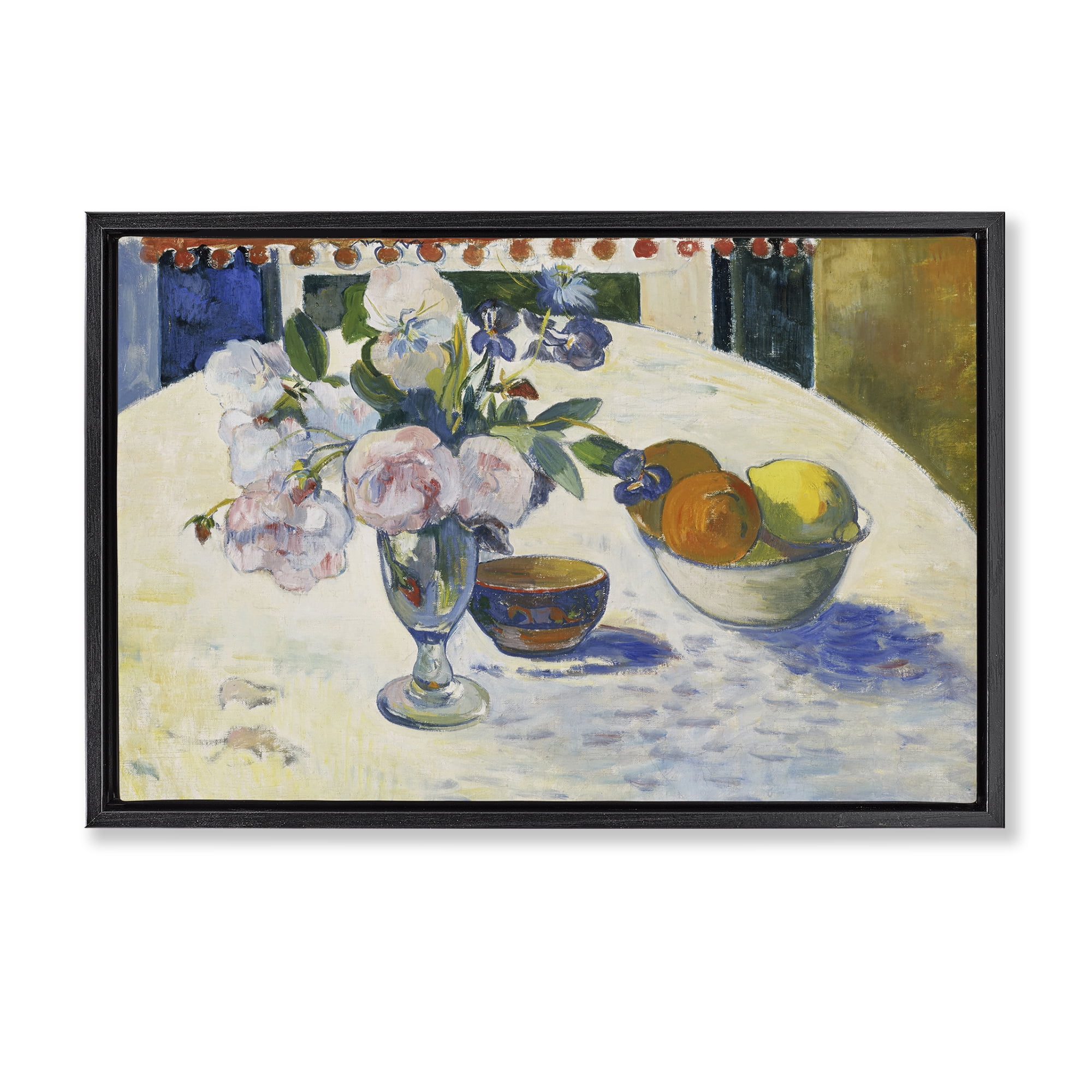 Stupell Industries Classic Gauguin Flowers & Fruit Bowl Food & Beverage Painting Black Floater Framed Canvas Art Print Wall Art, 25 x 17