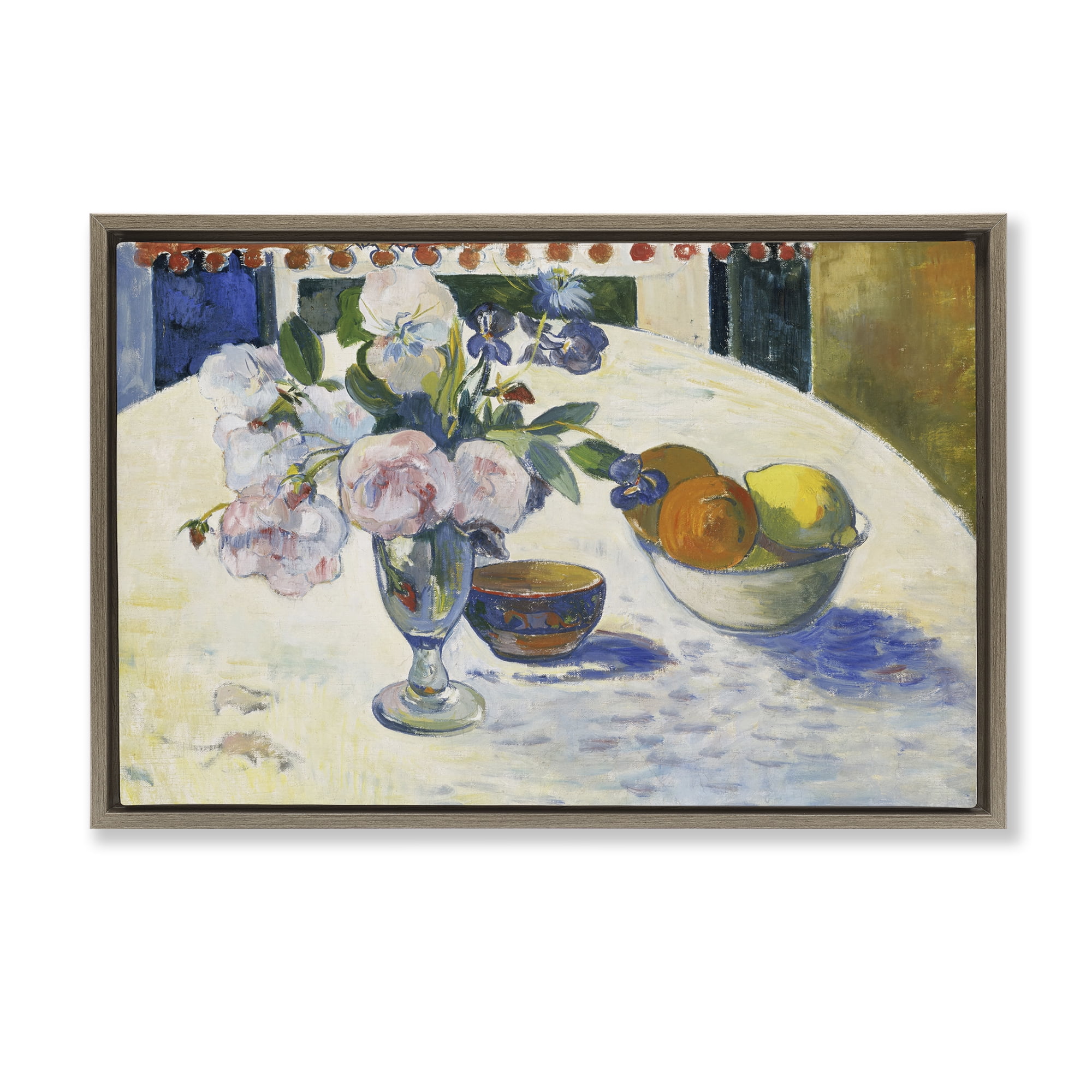 Stupell Industries Classic Gauguin Flowers & Fruit Bowl Food & Beverage Painting Brown Floater Framed Canvas Art Print Wall Art, 31 x 21