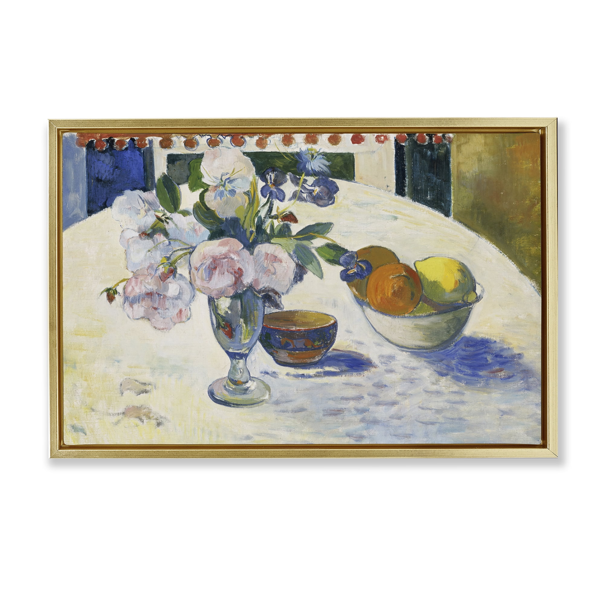Stupell Industries Classic Gauguin Flowers & Fruit Bowl Food & Beverage Painting Gold Floater Framed Canvas Art Print Wall Art, 25 x 17