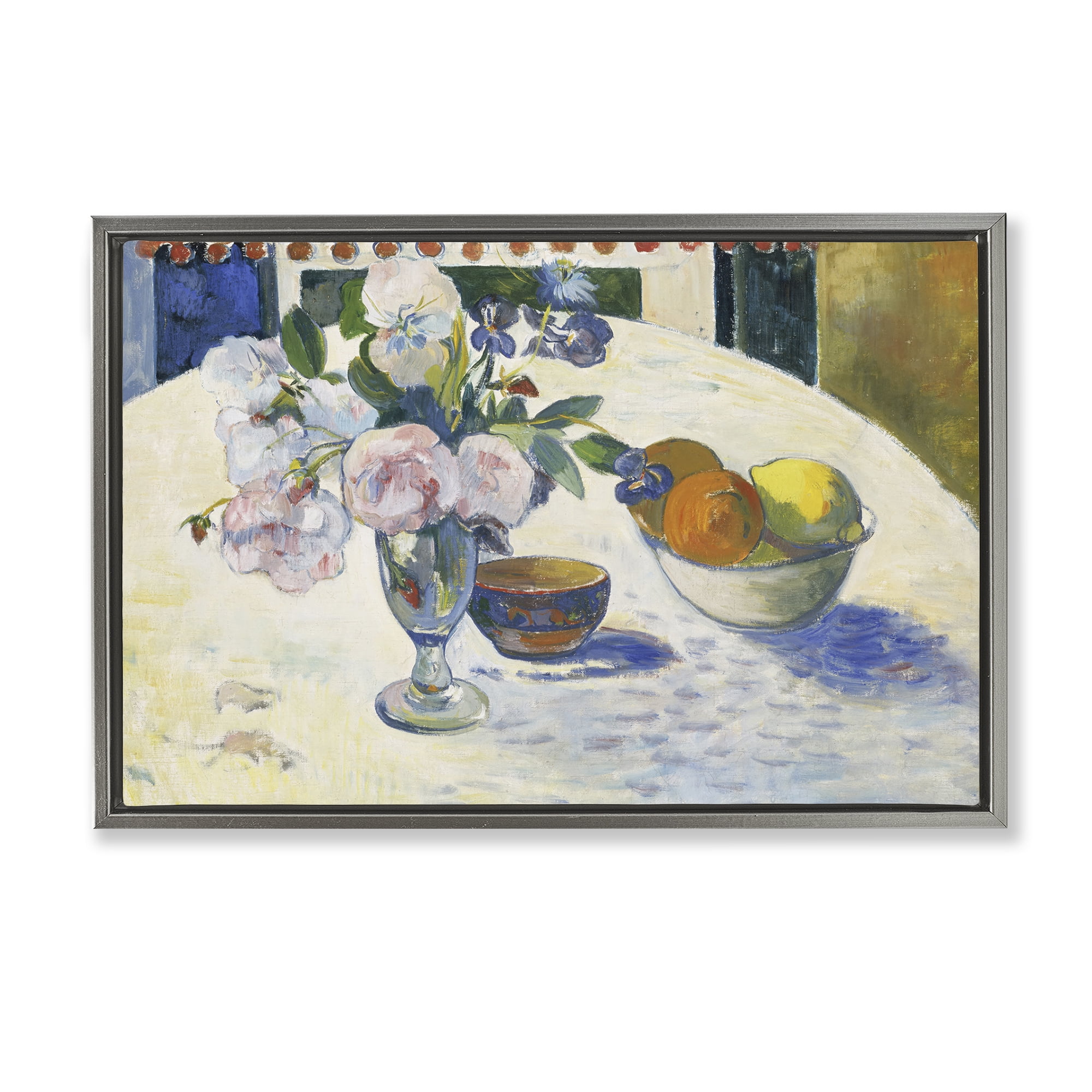Stupell Industries Classic Gauguin Flowers & Fruit Bowl Food & Beverage Painting Gray Floater Framed Canvas Art Print Wall Art, 31 x 21
