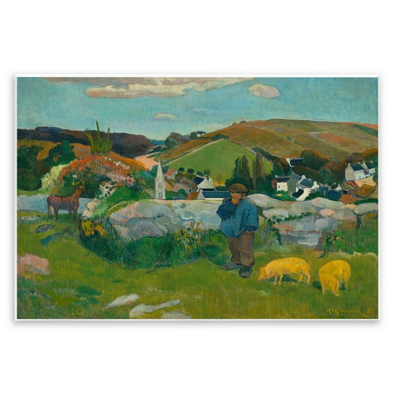 Stupell Industries Classic Gauguin Swineherd Landscape & Nature Painting Unframed Art Print Wall Art, 15 x 10