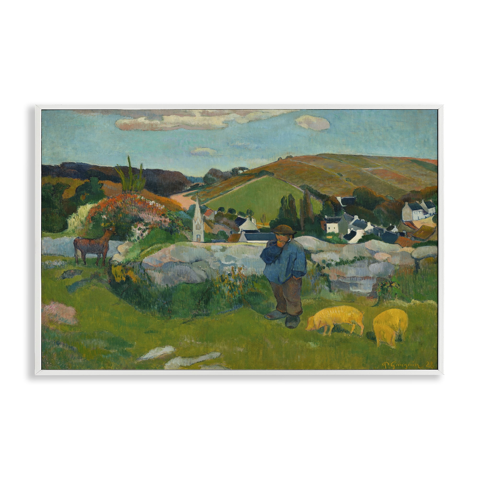 Stupell Industries Classic Gauguin Swineherd Landscape & Nature Painting White Framed Art Print Wall Art, 18 x 12