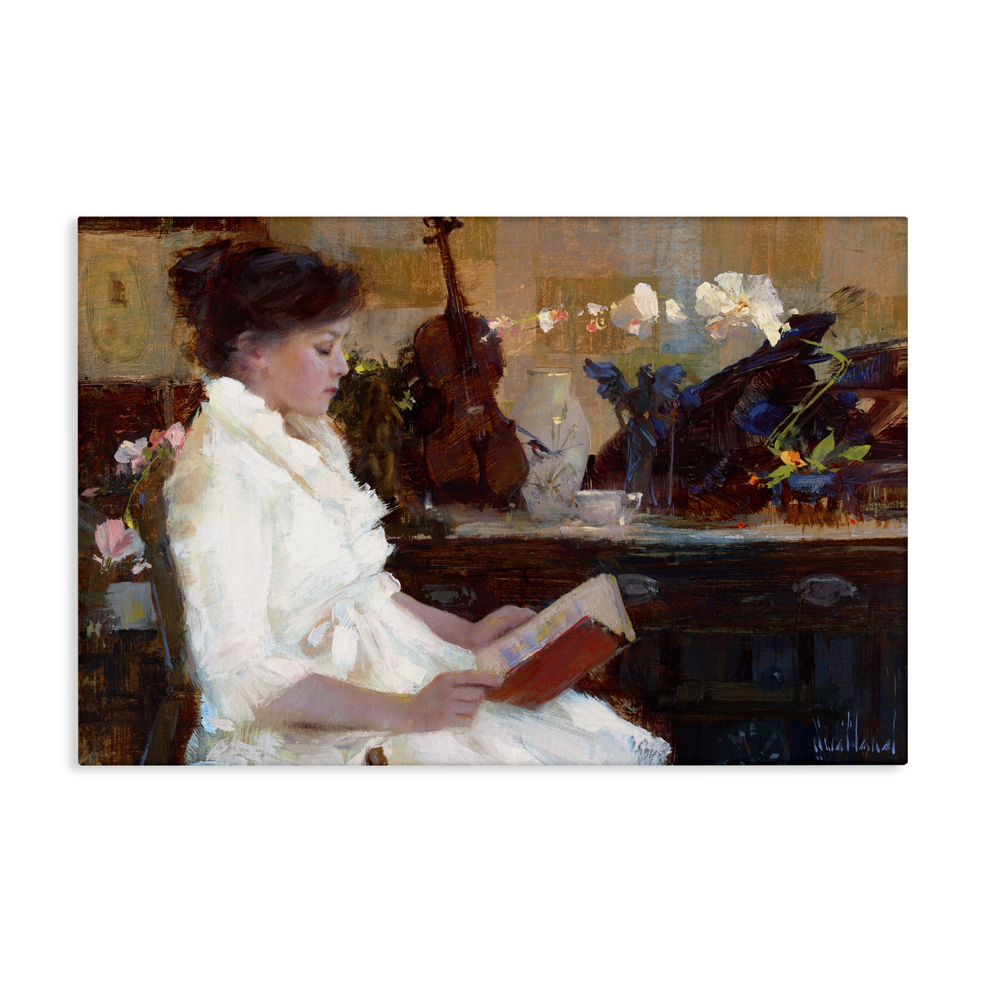 Stupell Industries Classic Girl Reading Novelty Painting Gallery Wrapped Canvas Art Print Wall Art, 24 x 16
