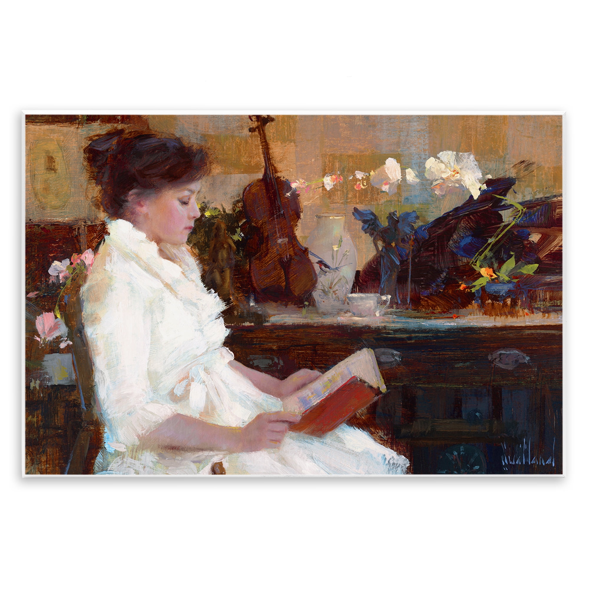 Stupell Industries Classic Girl Reading Novelty Painting Unframed Art Print Wall Art, 15 x 10