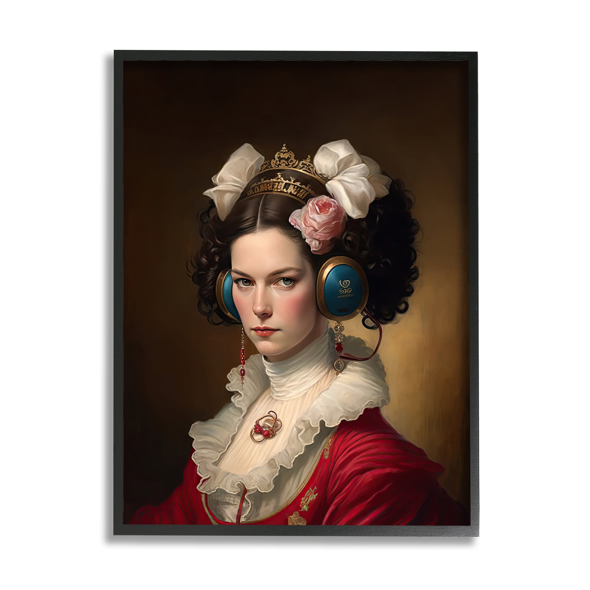 Stupell Industries Classic Girl Wearing Headphones Beauty & Fashion Painting Black Framed Art Print Wall Art, 11 x 14