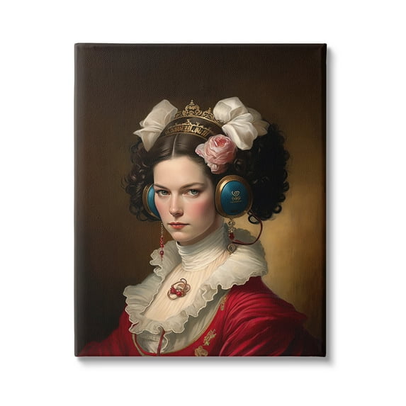 Stupell Industries Classic Girl Wearing Headphones Beauty & Fashion Painting Gallery Wrapped Canvas Print Wall Art, 24 x 30