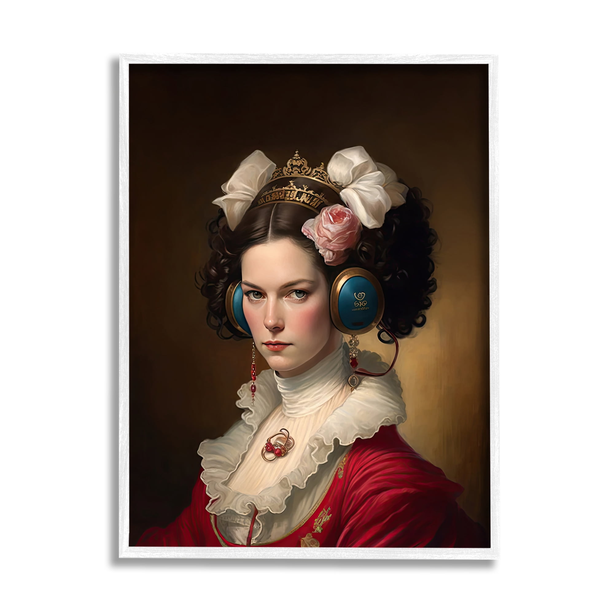 Stupell Industries Classic Girl Wearing Headphones Beauty & Fashion Painting White Framed Art Print Wall Art, 24 x 30
