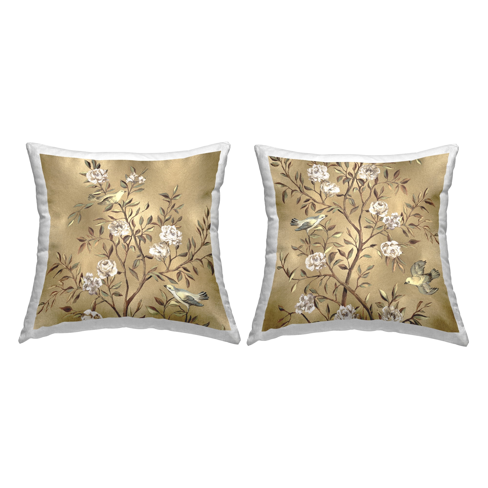 Classic Glam Beige Floral Tree Printed Square Pillow Set