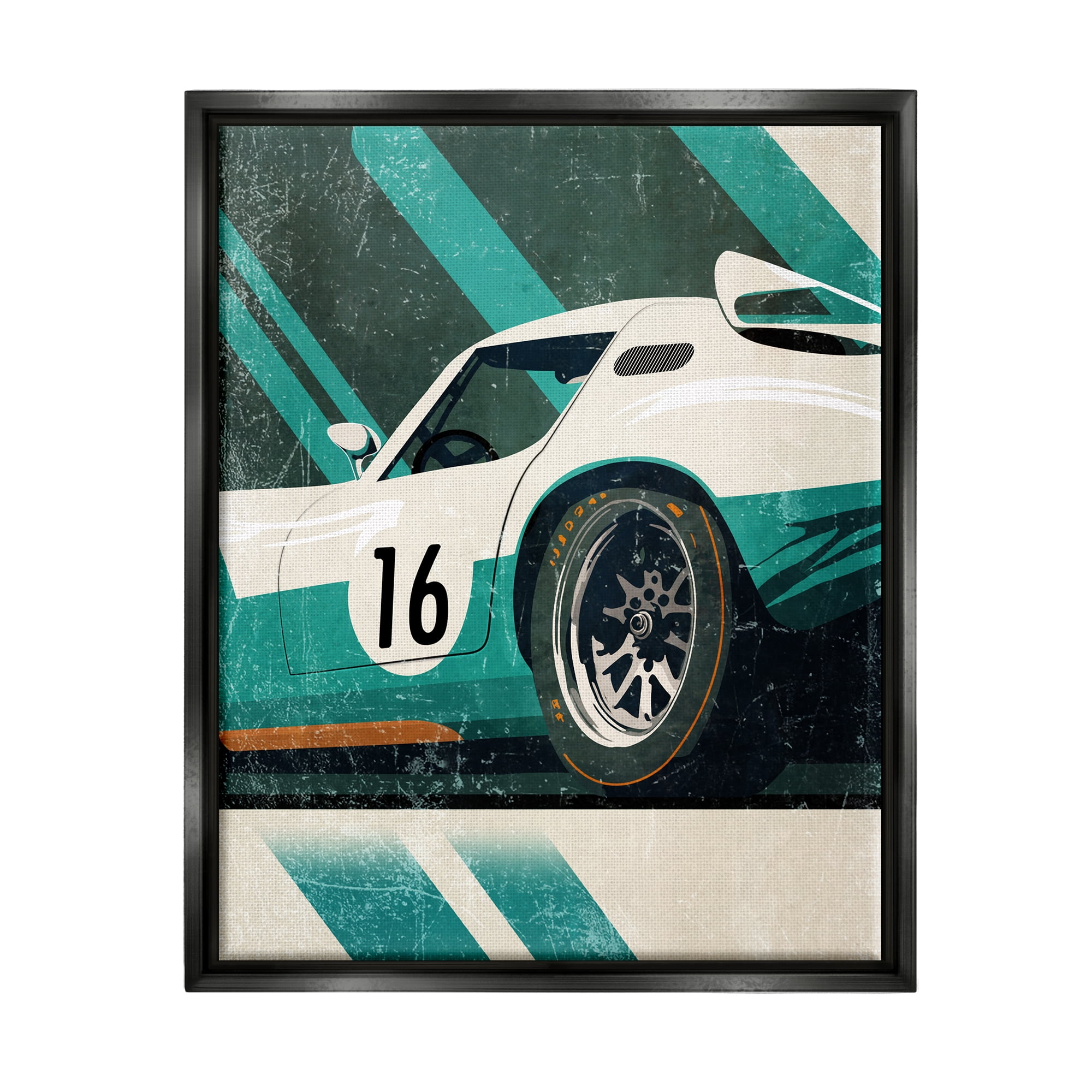 Stupell Industries Classic Green Race Car Transportation Painting Black Floater Framed Canvas Art Print Wall Art, 25 x 31