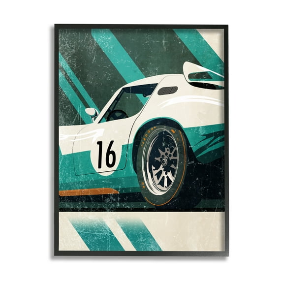 Stupell Industries Classic Green Race Car Transportation Painting Black Framed Art Print Wall Art, 16 x 20