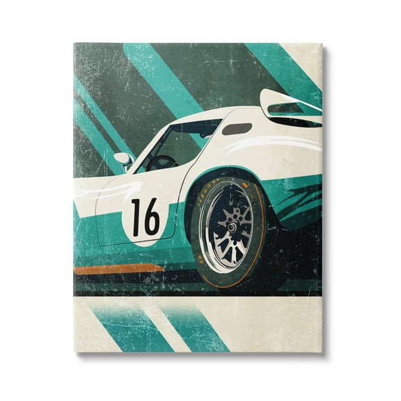 Stupell Industries Classic Green Race Car Transportation Painting Gallery Wrapped Canvas Art Print Wall Art, 16 x 20