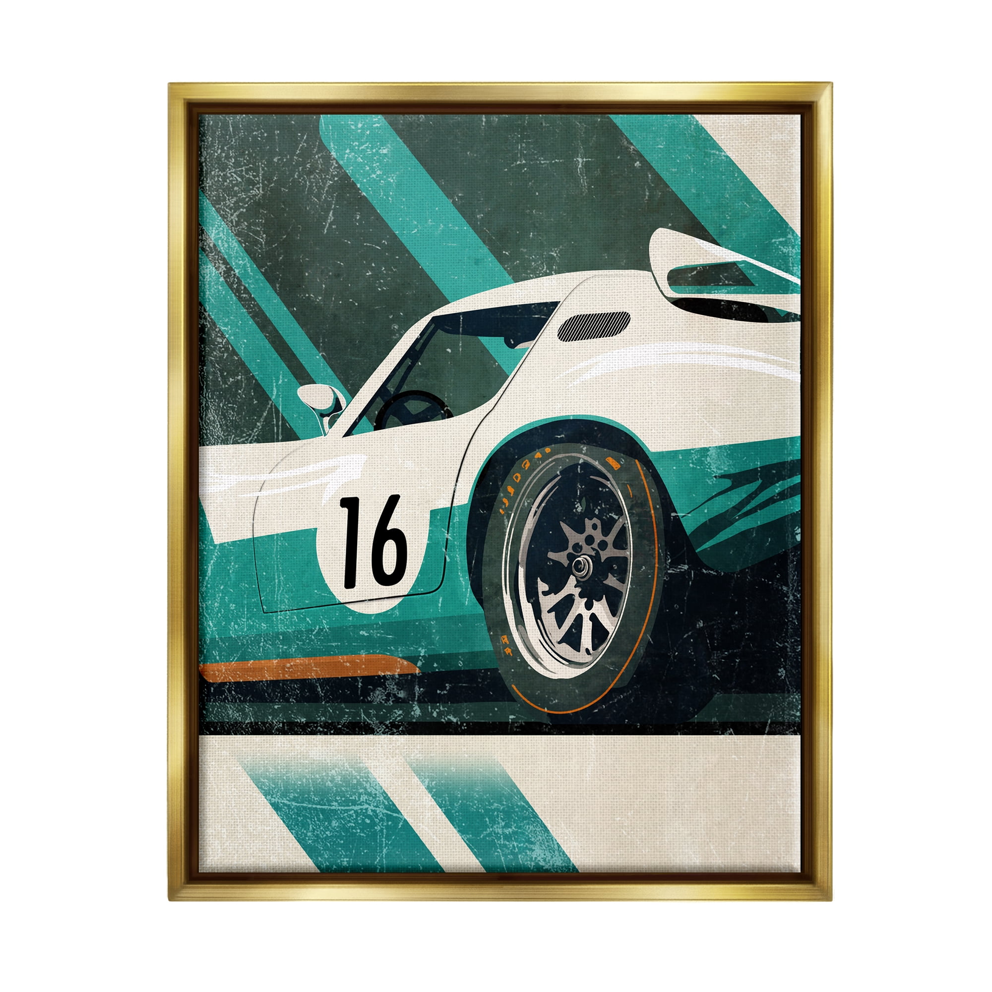 Stupell Industries Classic Green Race Car Transportation Painting Gold Floater Framed Canvas Art Print Wall Art, 25 x 31