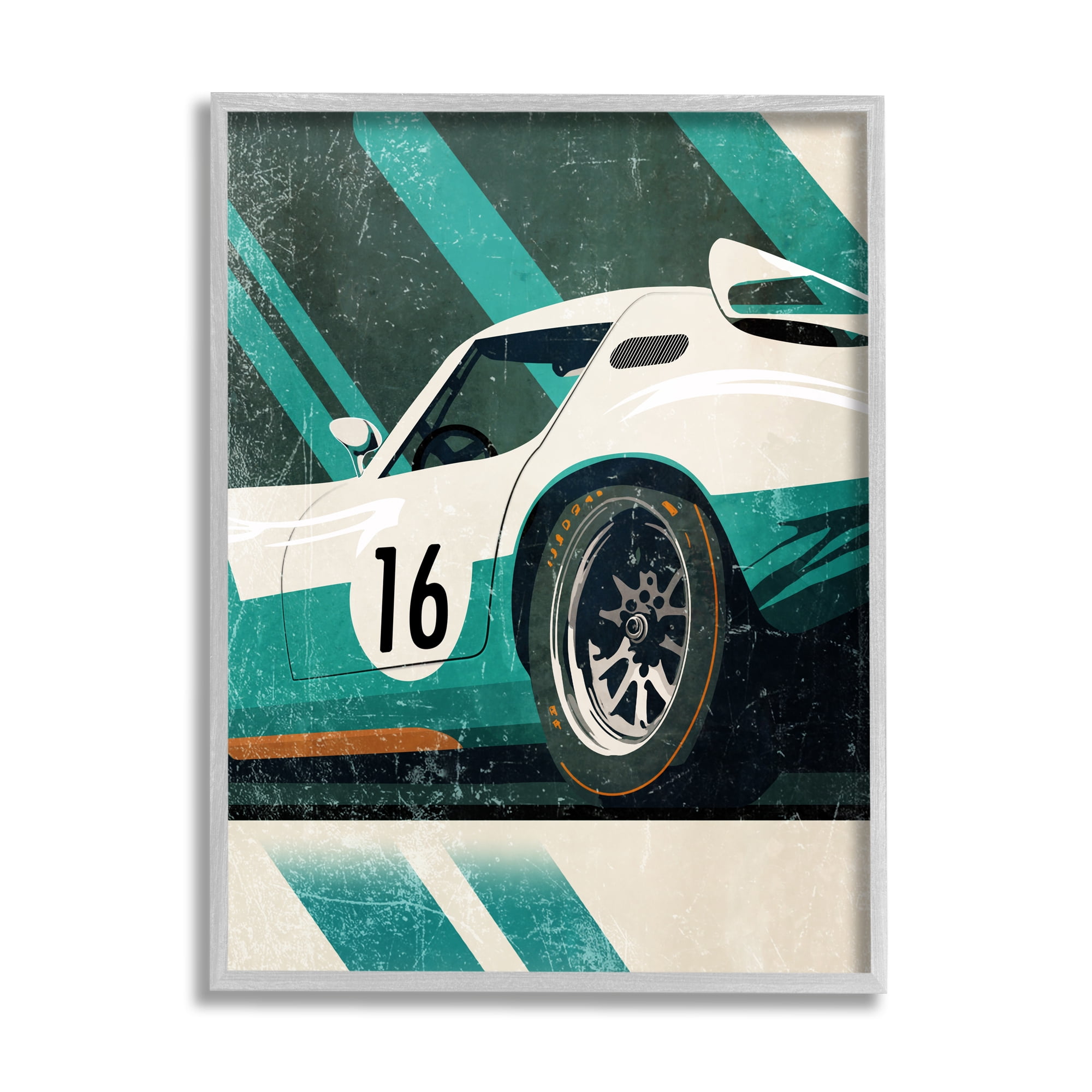 Stupell Industries Classic Green Race Car Transportation Painting Gray Framed Art Print Wall Art, 11 x 14