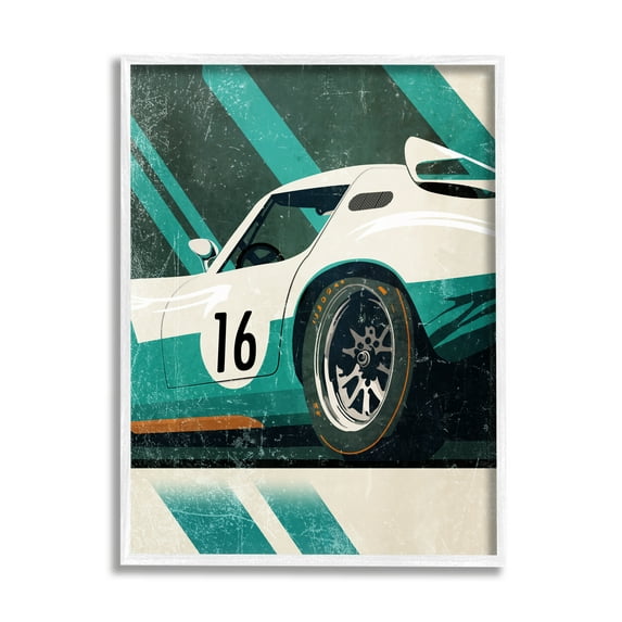 Stupell Industries Classic Green Race Car Transportation Painting White Framed Art Print Wall Art, 11 x 14