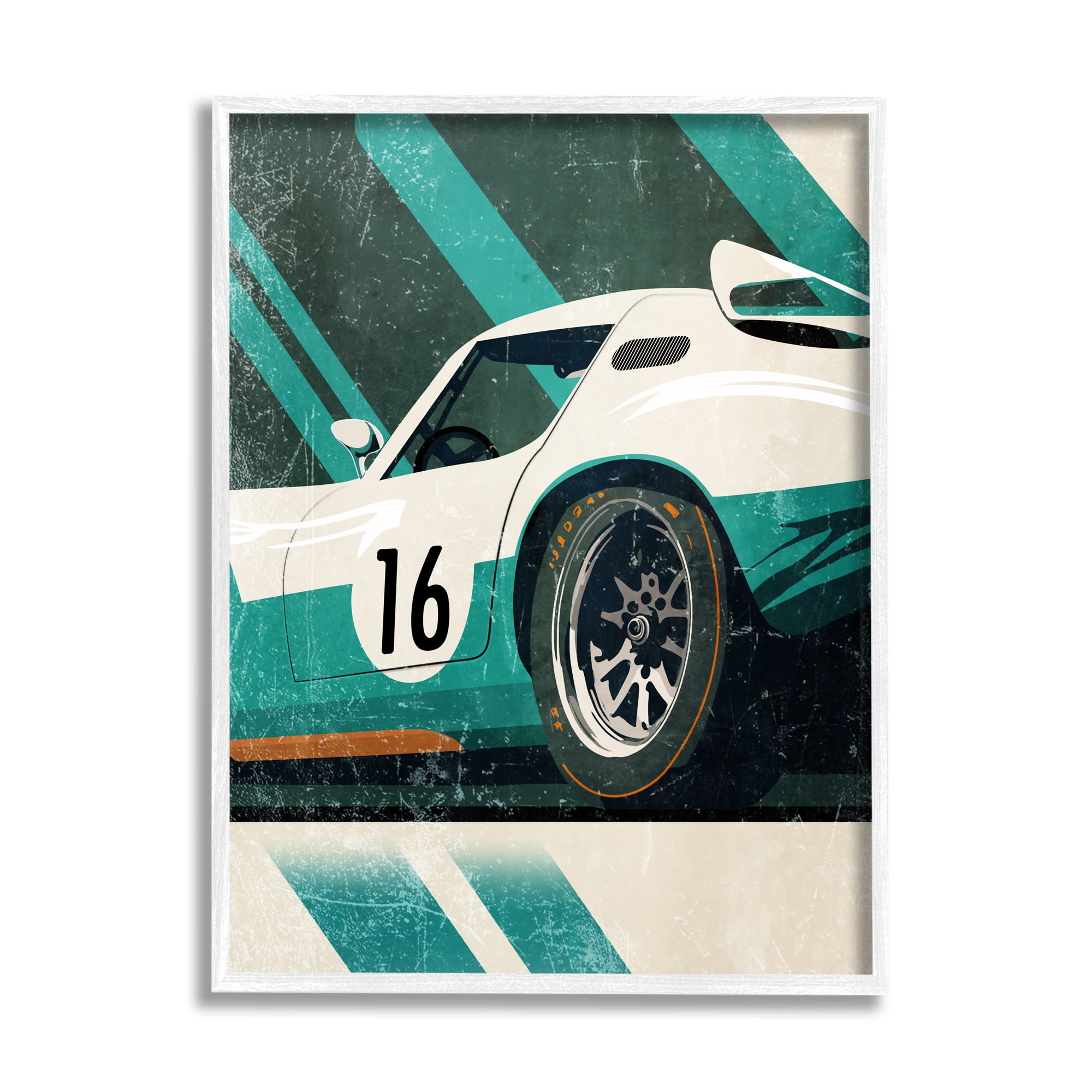 Stupell Industries Classic Green Race Car Transportation Painting White Framed Art Print Wall Art, 16 x 20