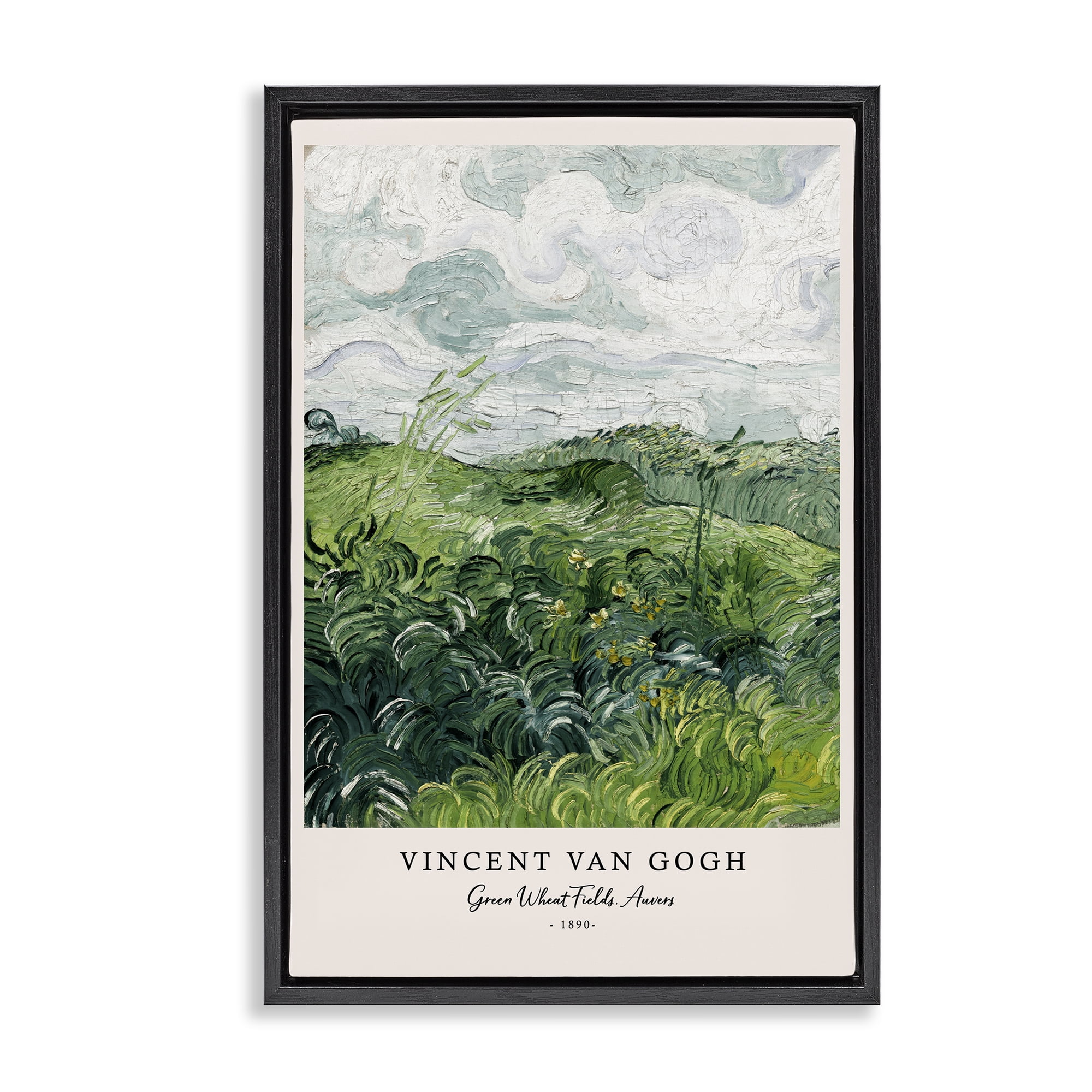 Stupell Industries Classic Green Wheat Fields Black Framed Floater Canvas Wall Art, design by Vintage Hustle