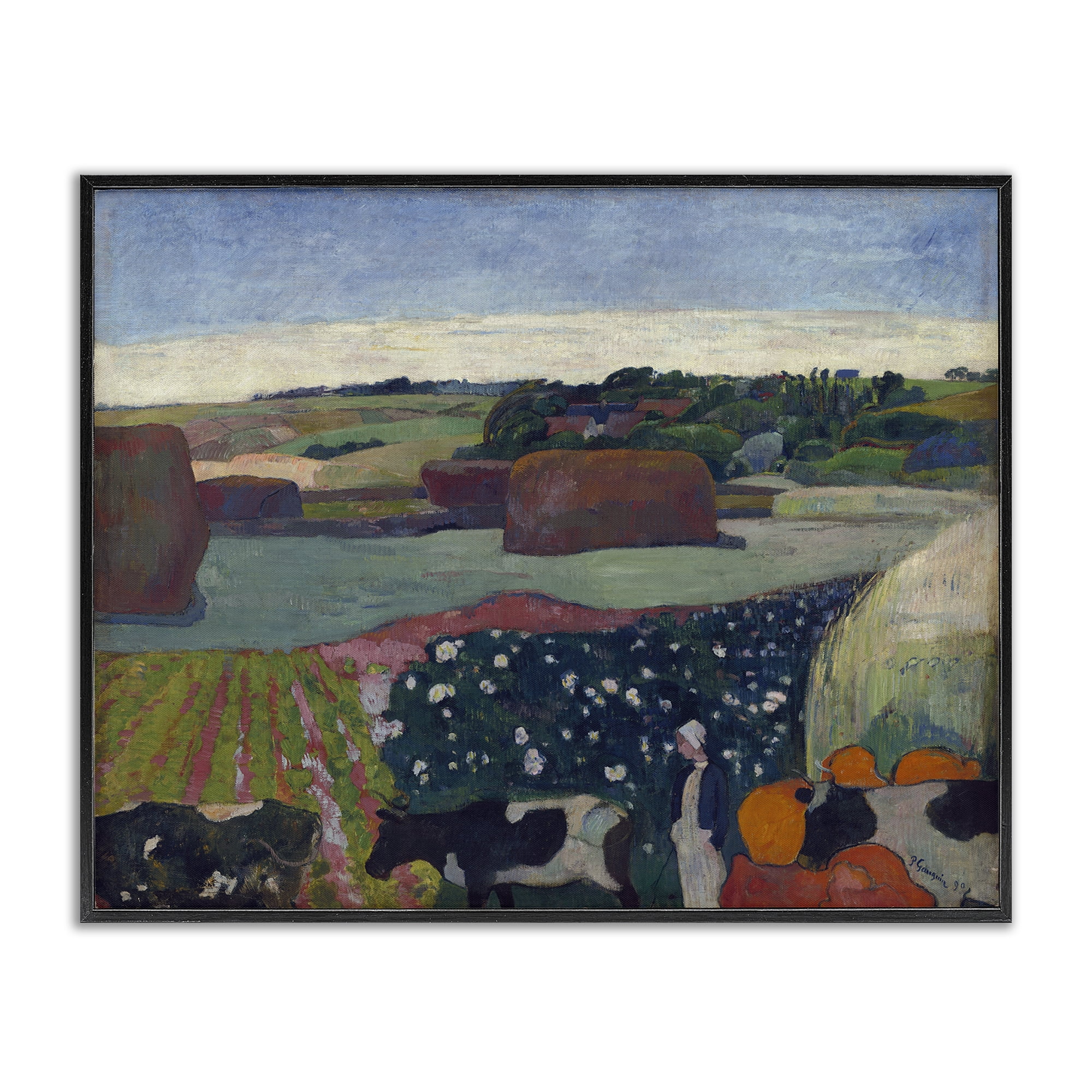 Stupell Industries Classic Haystacks in Brittany Landscape & Nature Painting Black Framed Art Print Wall Art, 14 x 11