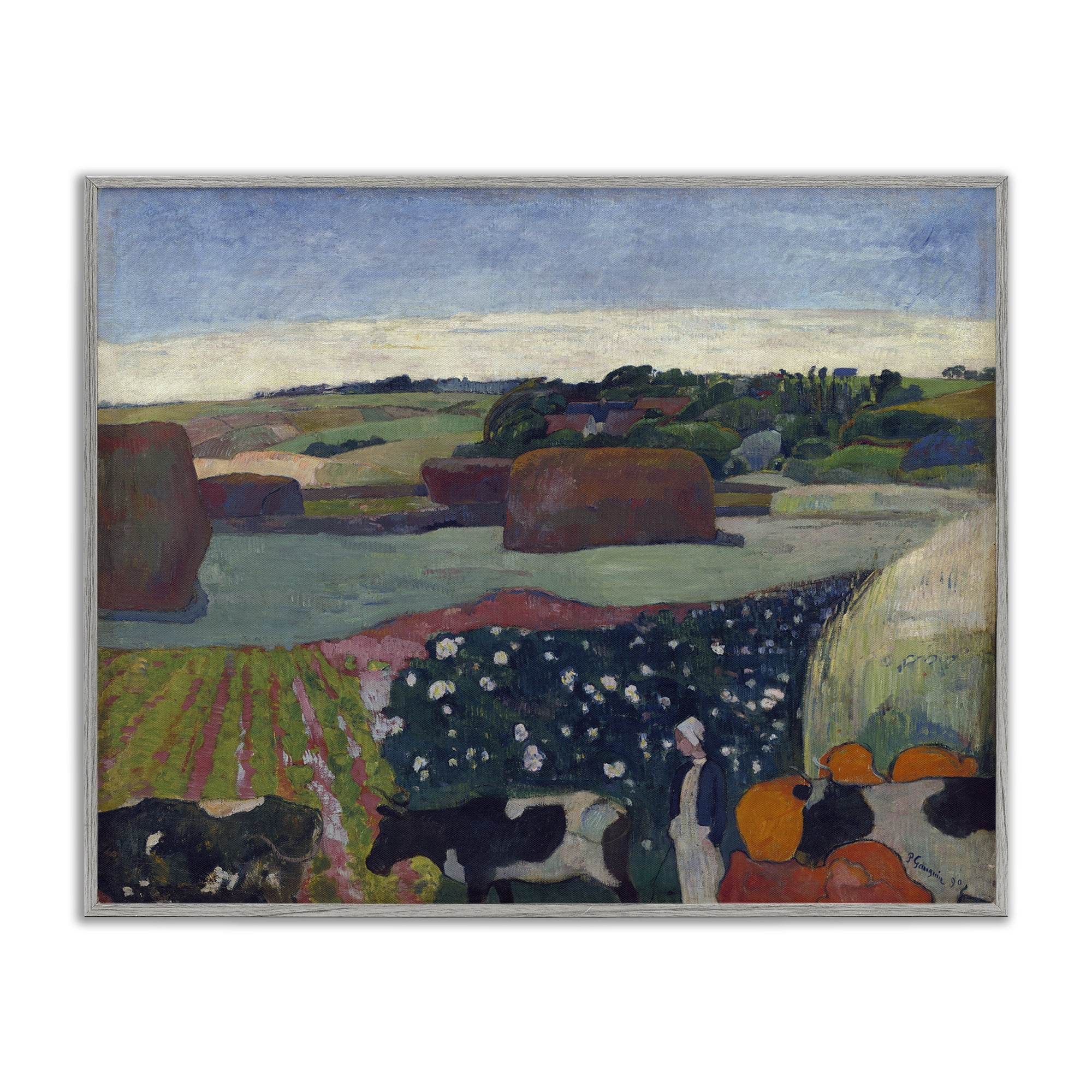 Stupell Industries Classic Haystacks in Brittany Landscape & Nature Painting Gray Framed Art Print Wall Art, 20 x 16