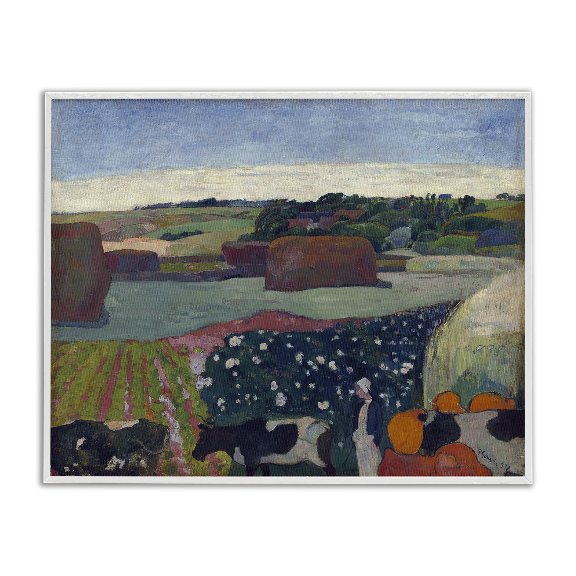 Stupell Industries Classic Haystacks in Brittany Landscape & Nature Painting White Framed Art Print Wall Art, 14 x 11