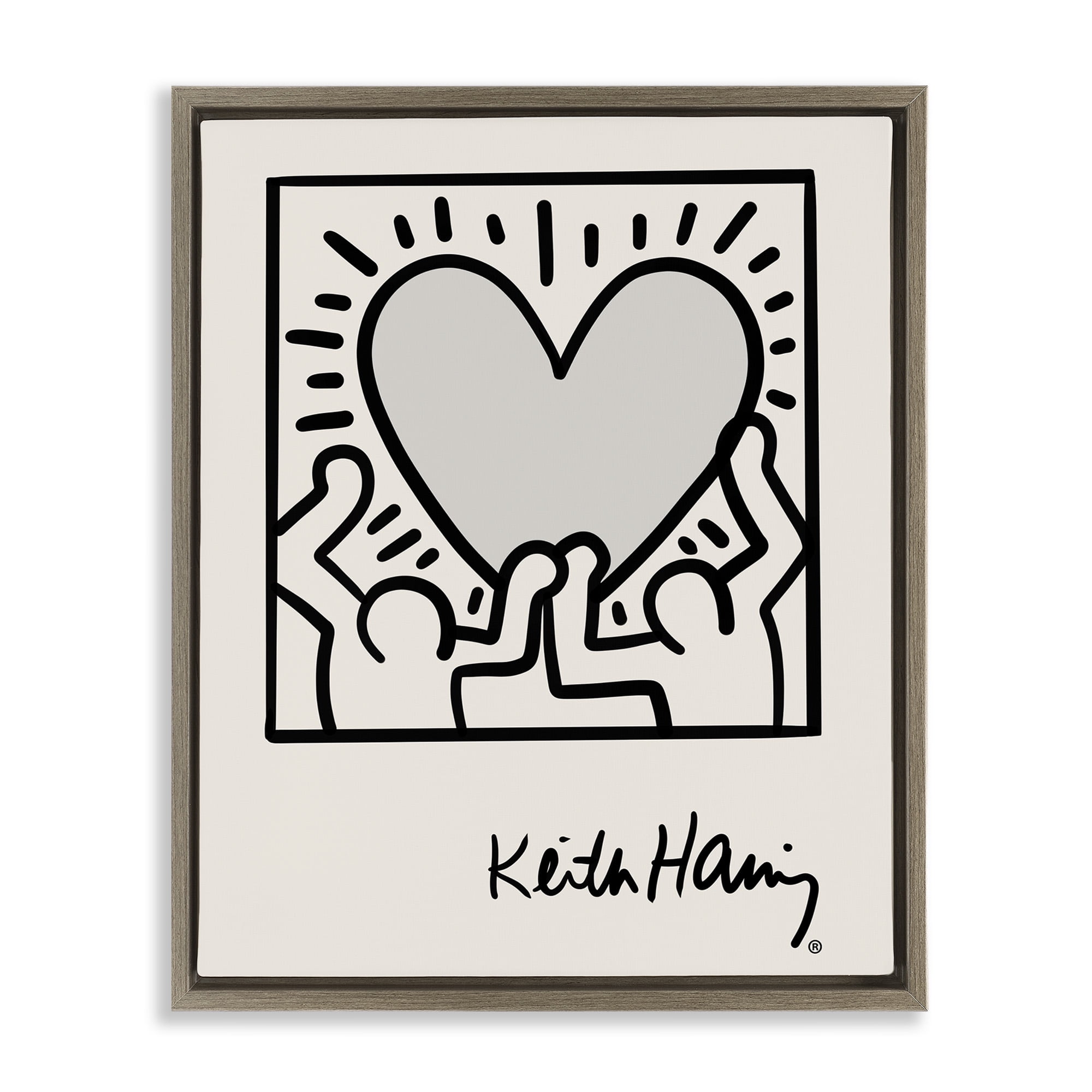 Stupell Industries Classic Heart Symbol Keith Haring Abstract Painting Brown Floater Framed Canvas Art Print Wall Art, 17 x 21
