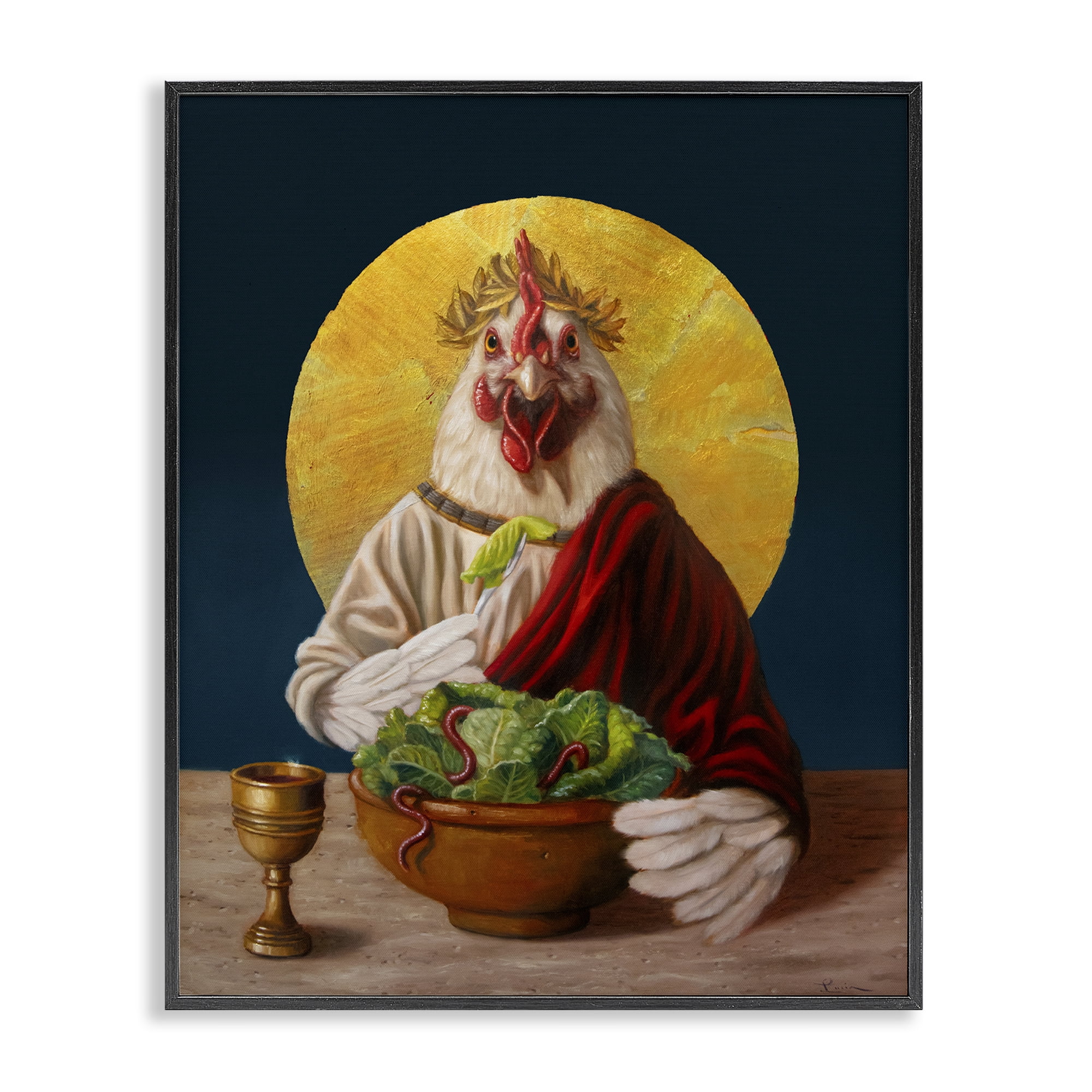 Stupell Industries Classic Hen with Meal Novelty & Humor Painting Black Framed Art Print Wall Art, 11 x 14
