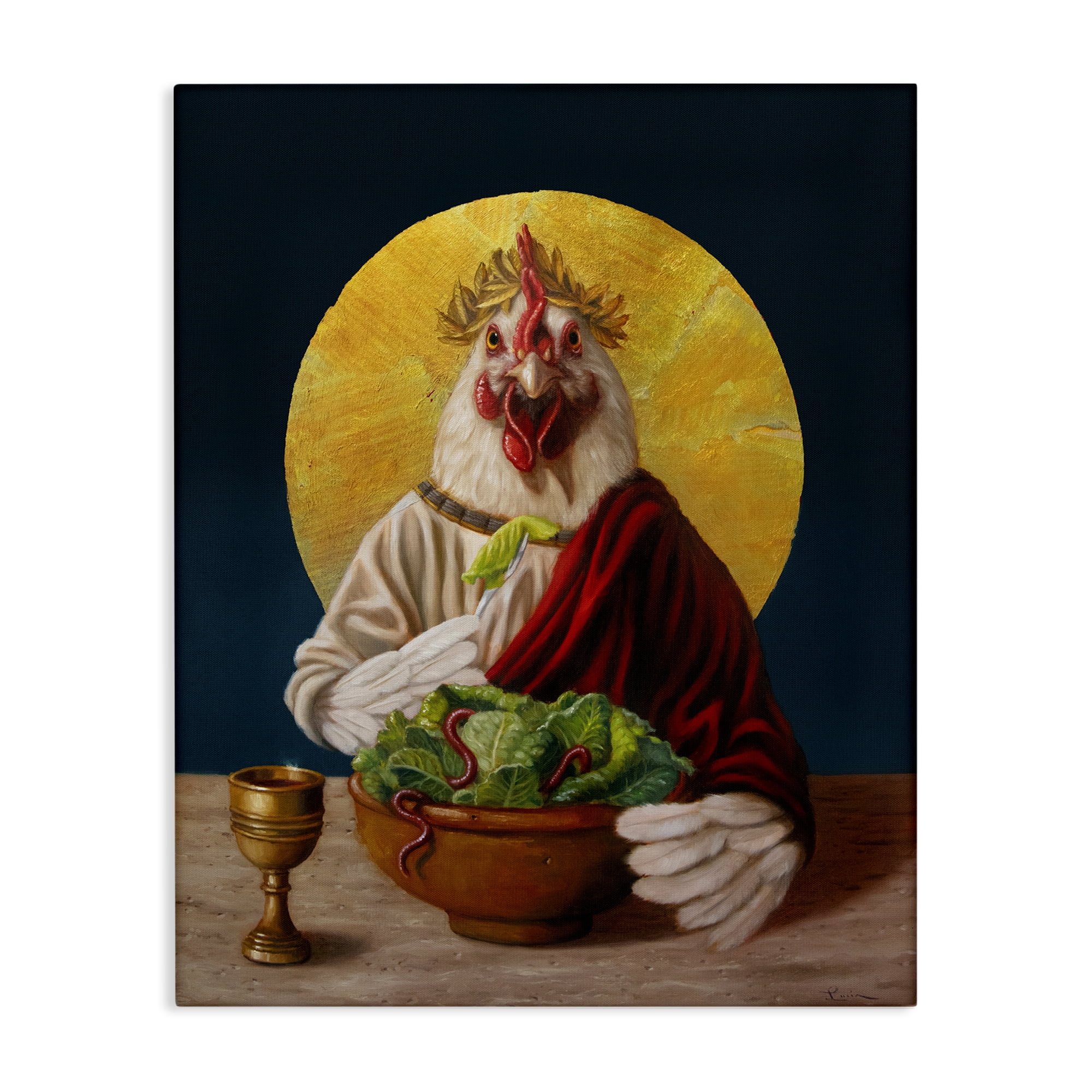 Stupell Industries Classic Hen with Meal Novelty & Humor Painting Wrapped Canvas Art Print Wall Art, 16 x 20