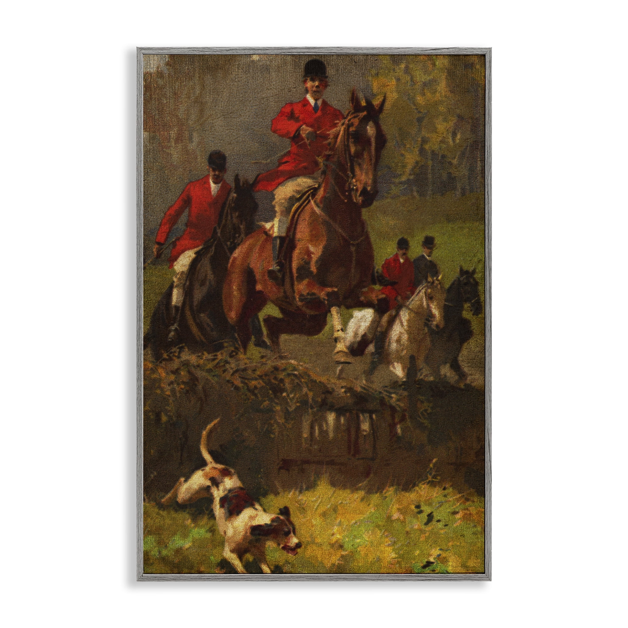 Stupell Industries Classic Hunting Dog Scene People Painting Gray Framed Art Print Wall Art, 12 x 18