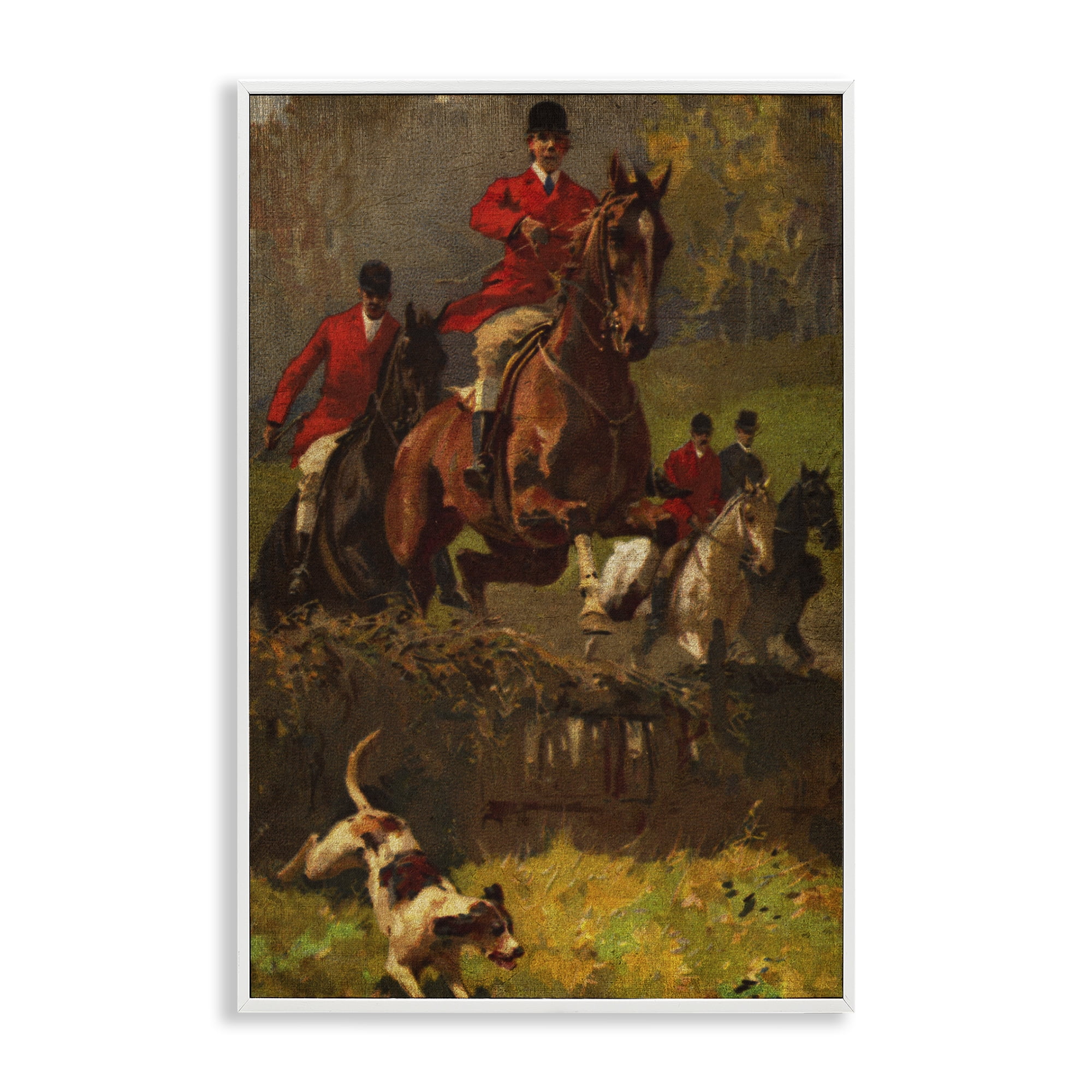 Stupell Industries Classic Hunting Dog Scene People Painting White Framed Art Print Wall Art, 12 x 18