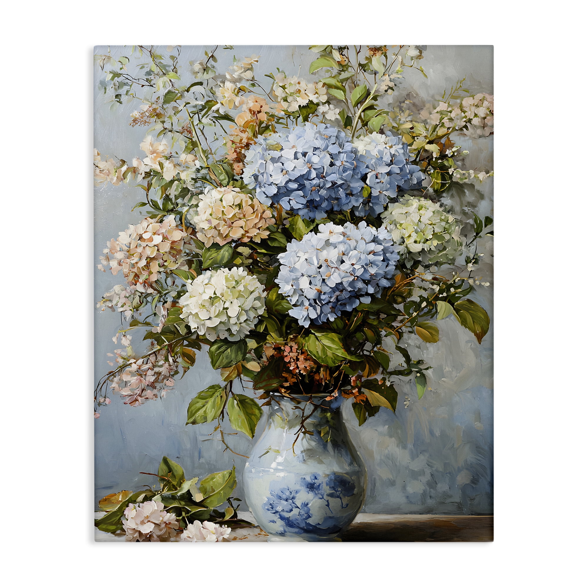 Stupell Industries Classic Hydrangeas & Leaves Floral Painting Wrapped Canvas Canvas Art Print Wall Art, 16 x 20