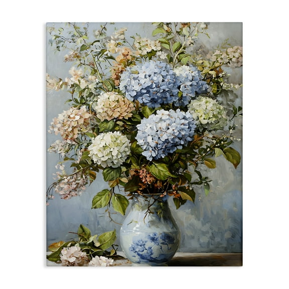 Stupell Industries Classic Hydrangeas & Leaves Floral Painting Wrapped Canvas Canvas Art Print Wall Art, 30 x 40