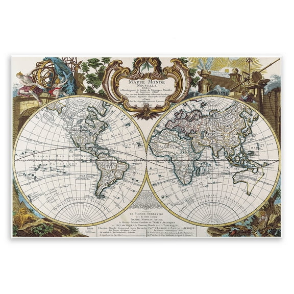 Stupell Industries Classic Inspired World Map History & Language Painting Unframed Art Print Wall Art, 19 x 13
