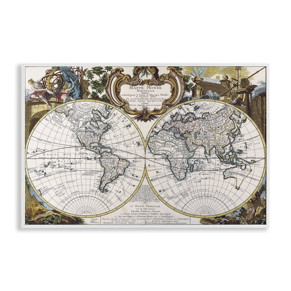 Stupell Industries Classic Inspired World Map History & Language Painting White Framed Art Print Wall Art, 24 x 16