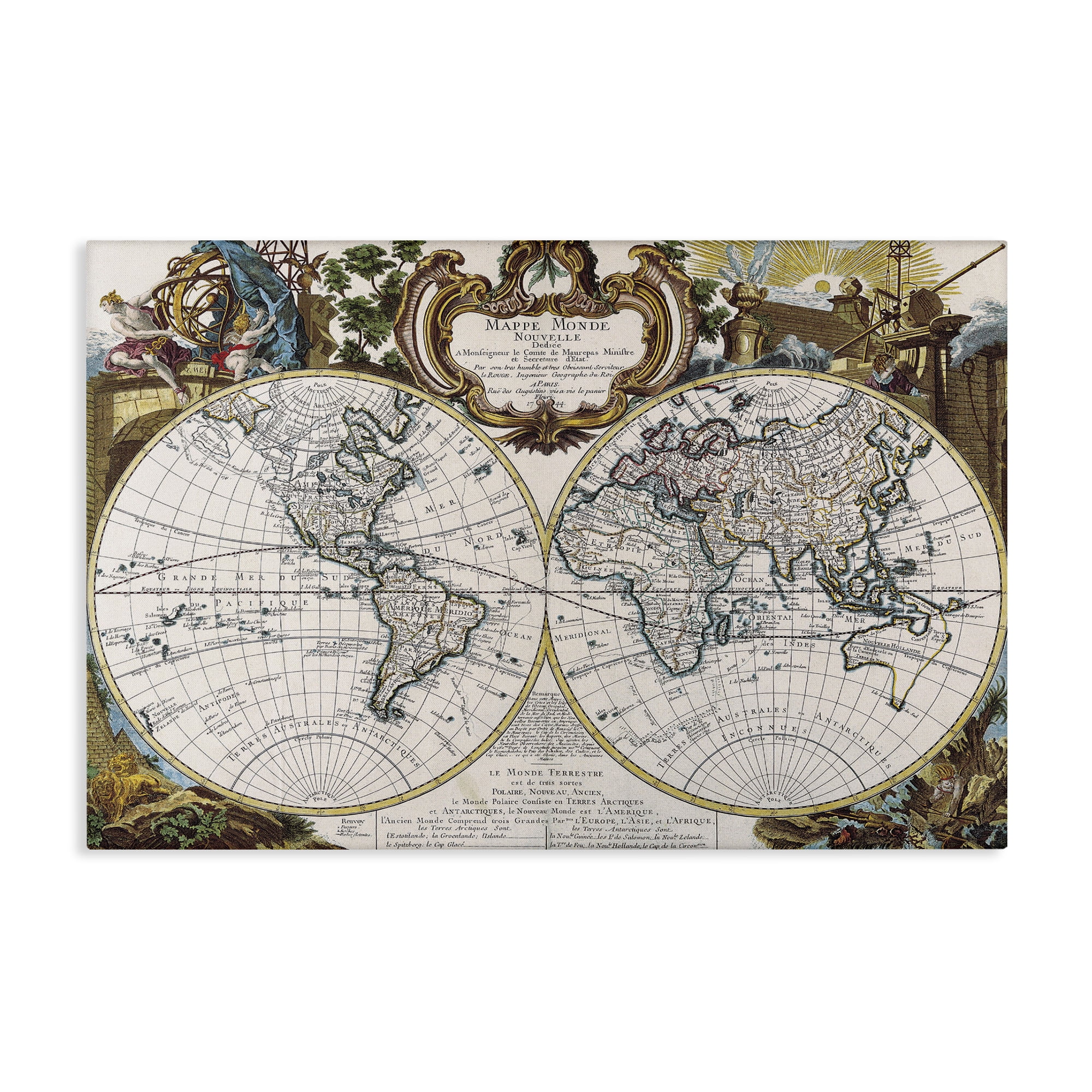 Stupell Industries Classic Inspired World Map History & Language Painting Wrapped Canvas Art Print Wall Art, 30 x 20