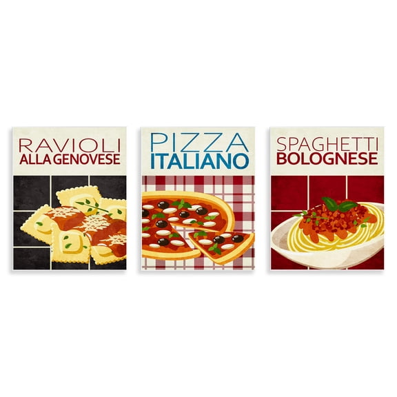 Stupell Industries Classic Italian Pasta Meals Food & Beverage Painting Unframed Art Print Wall Art, 11 x 14, Set of 3