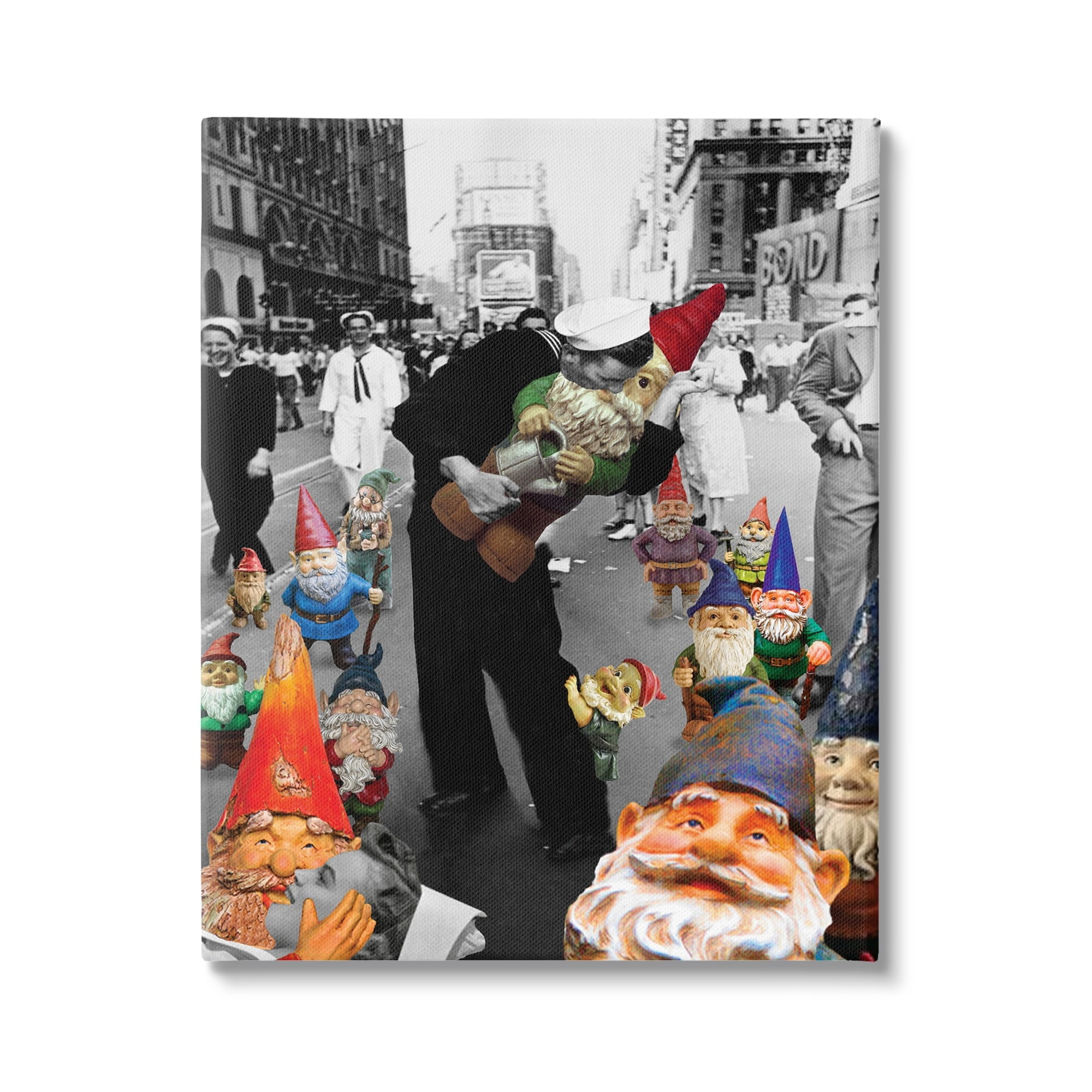 Stupell Industries Classic Kissing Sailor Urban Photograph Whimsical Gnomes Canvas Wall Art, 24 x 30, Design by Barry Kite
