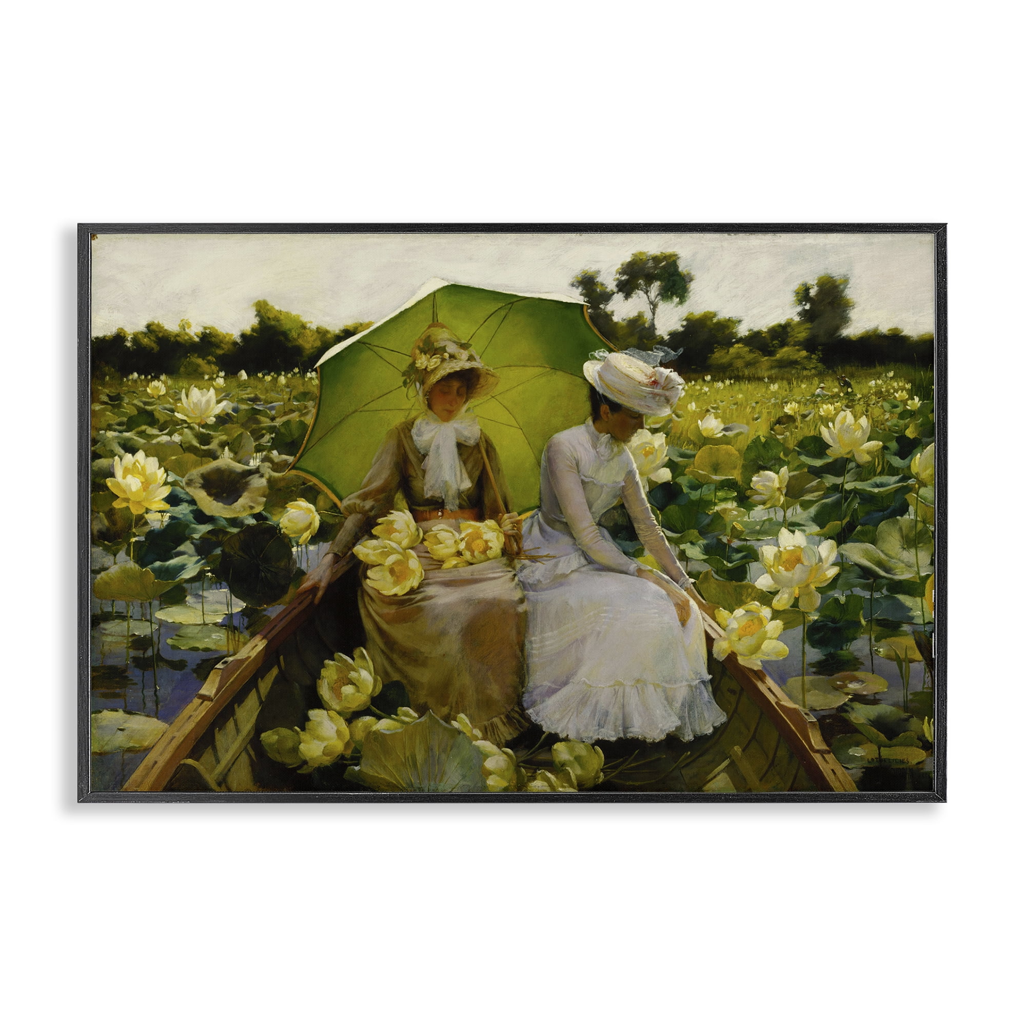 Stupell Industries Classic Lotus Lilies Portrait People Painting Black Framed Art Print Wall Art, 24 x 16