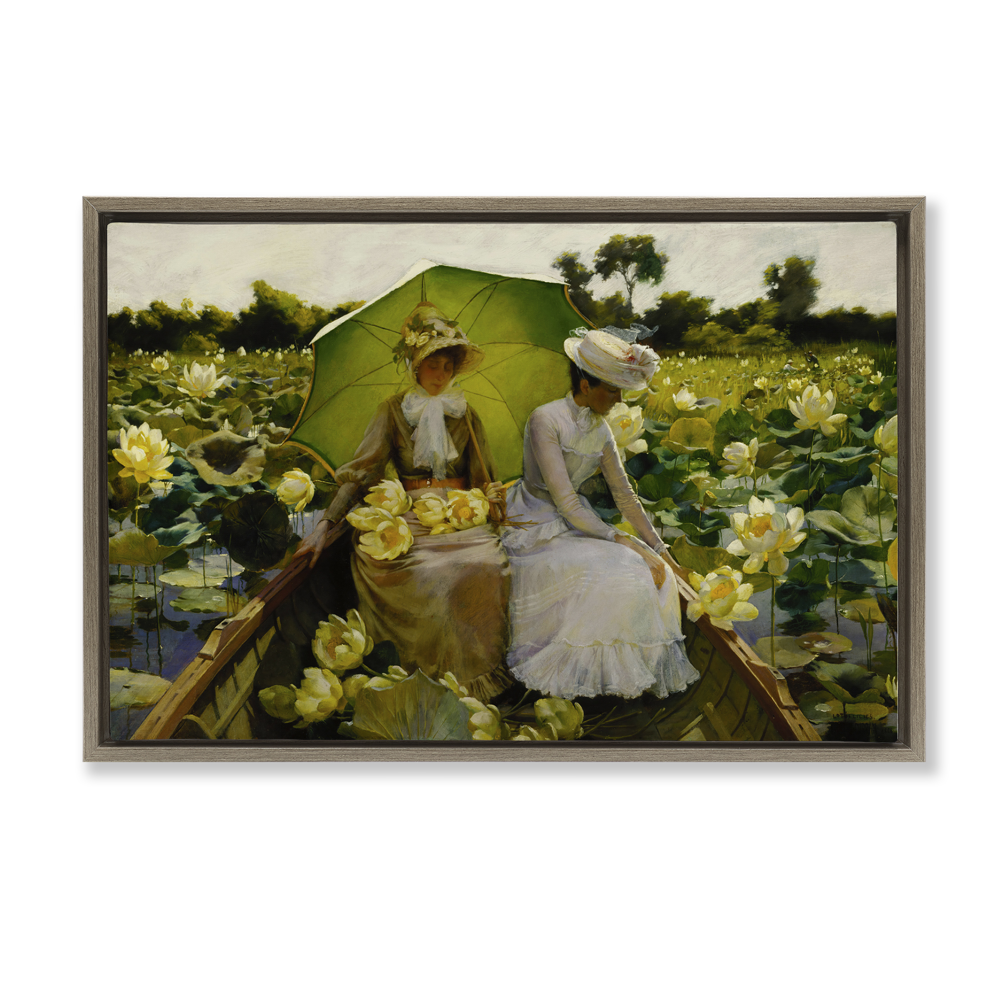 Stupell Industries Classic Lotus Lilies Portrait People Painting Brown Floater Framed Canvas Art Print Wall Art, 25 x 17