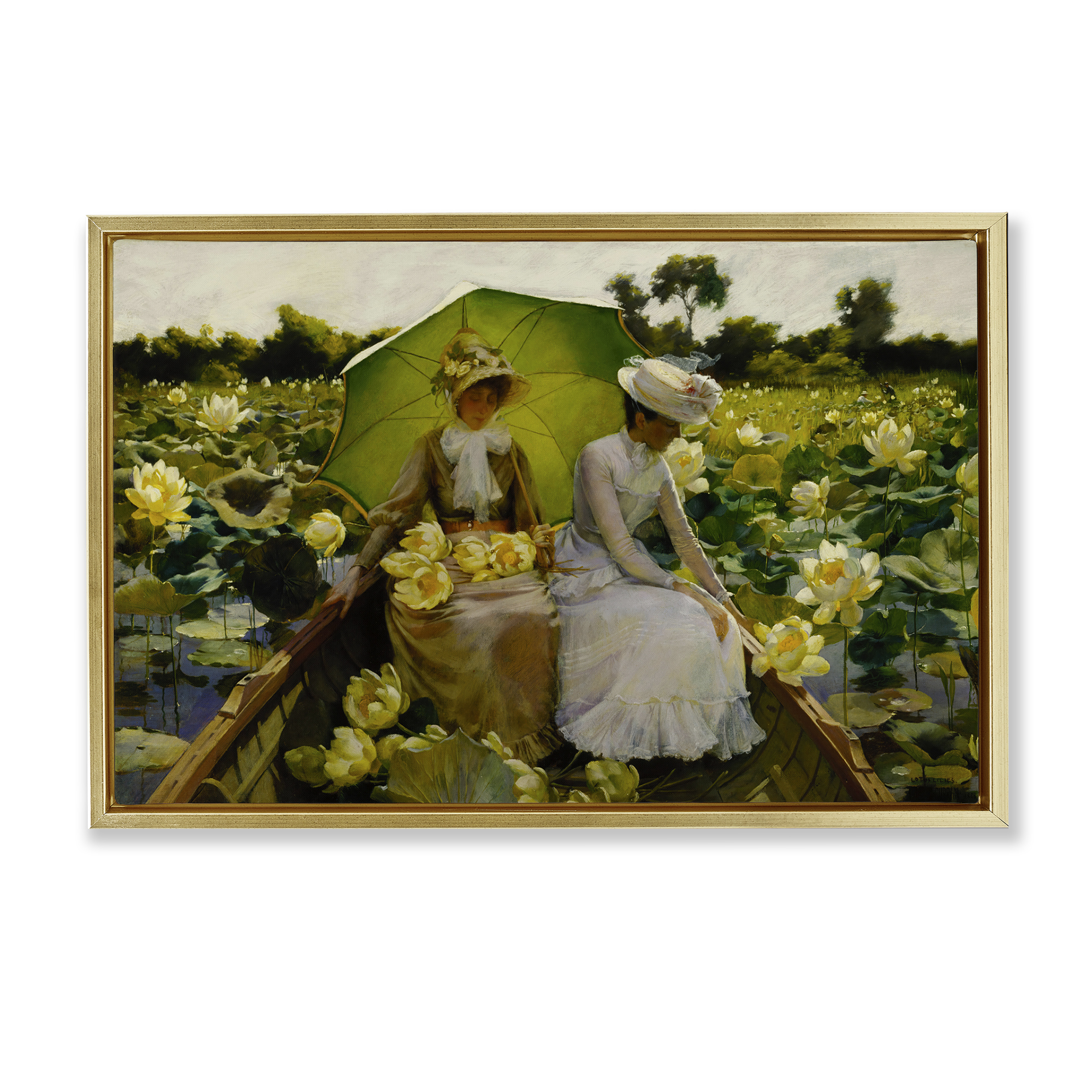 Stupell Industries Classic Lotus Lilies Portrait People Painting Gold Floater Framed Canvas Art Print Wall Art, 25 x 17