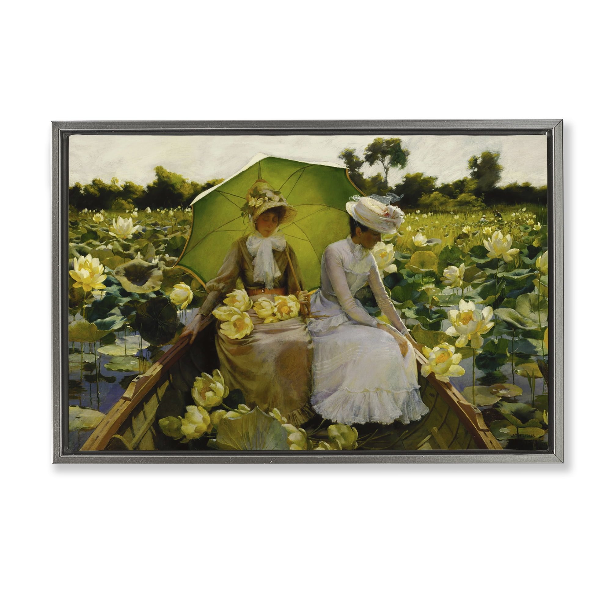 Stupell Industries Classic Lotus Lilies Portrait People Painting Gray Floater Framed Canvas Art Print Wall Art, 25 x 17