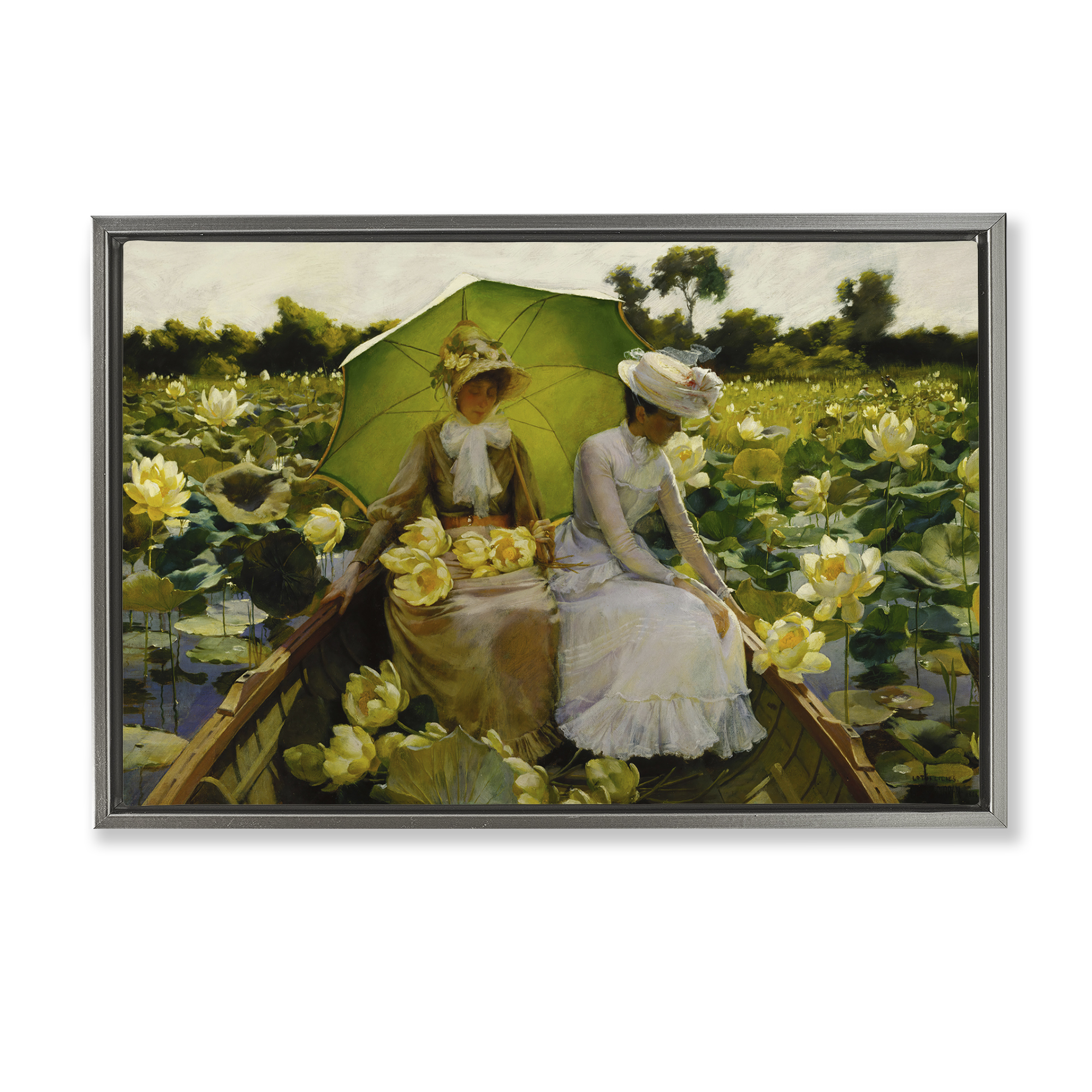 Stupell Industries Classic Lotus Lilies Portrait People Painting Gray Floater Framed Canvas Art Print Wall Art, 31 x 21