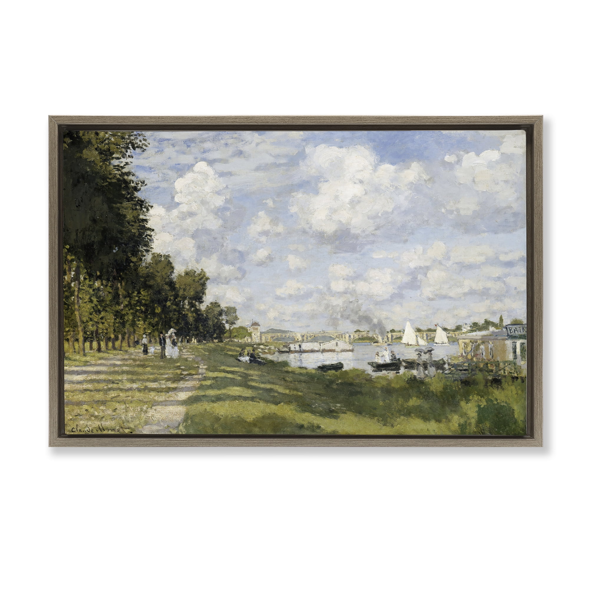 Stupell Industries Classic Monet Bassin d'Argenteuil Landscape & Nature Painting Brown Floater Framed Canvas Art Print Wall Art, 25 x 17
