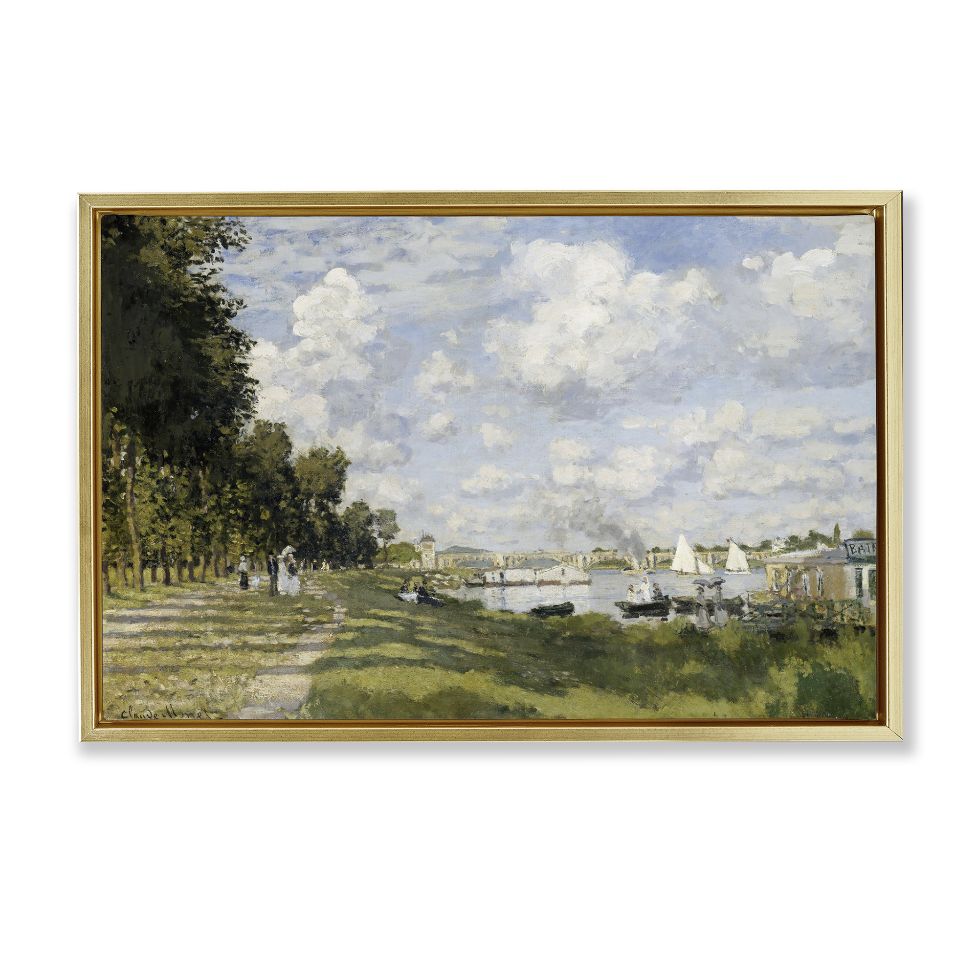 Stupell Industries Classic Monet Bassin d'Argenteuil Landscape & Nature Painting Gold Floater Framed Canvas Art Print Wall Art, 25 x 17