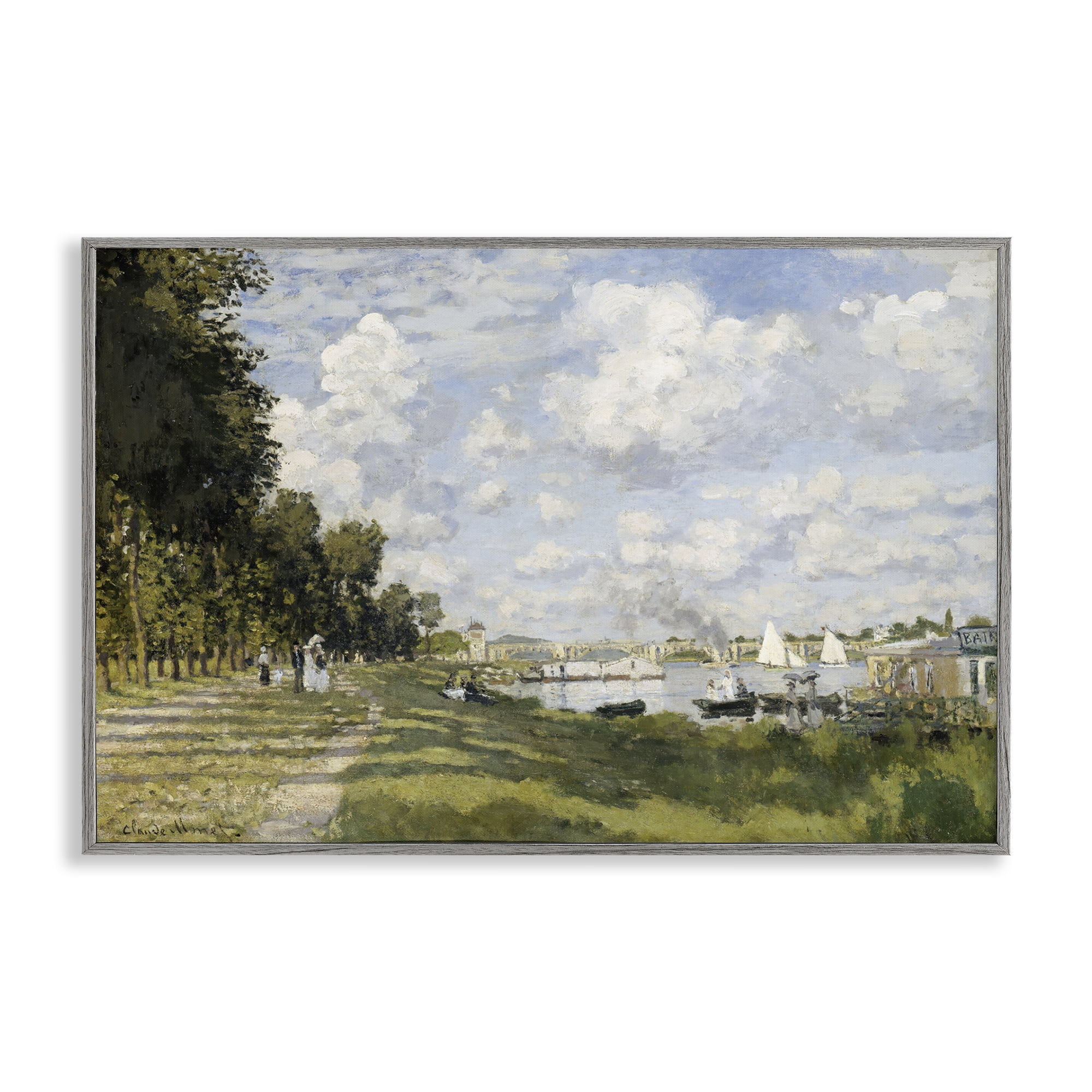 Stupell Industries Classic Monet Bassin d'Argenteuil Landscape & Nature Painting Gray Framed Art Print Wall Art, 30 x 20