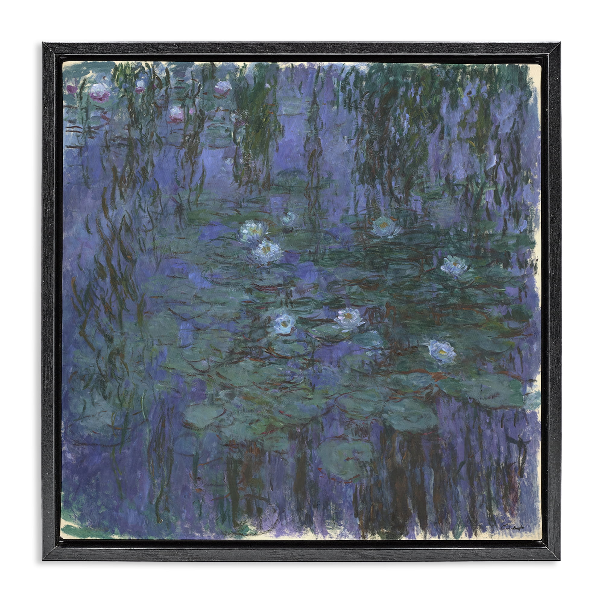 Stupell Industries Classic Monet Blue Water Lilies Landscape & Nature Painting Black Floater Framed Canvas Art Print Wall Art, 25 x 25
