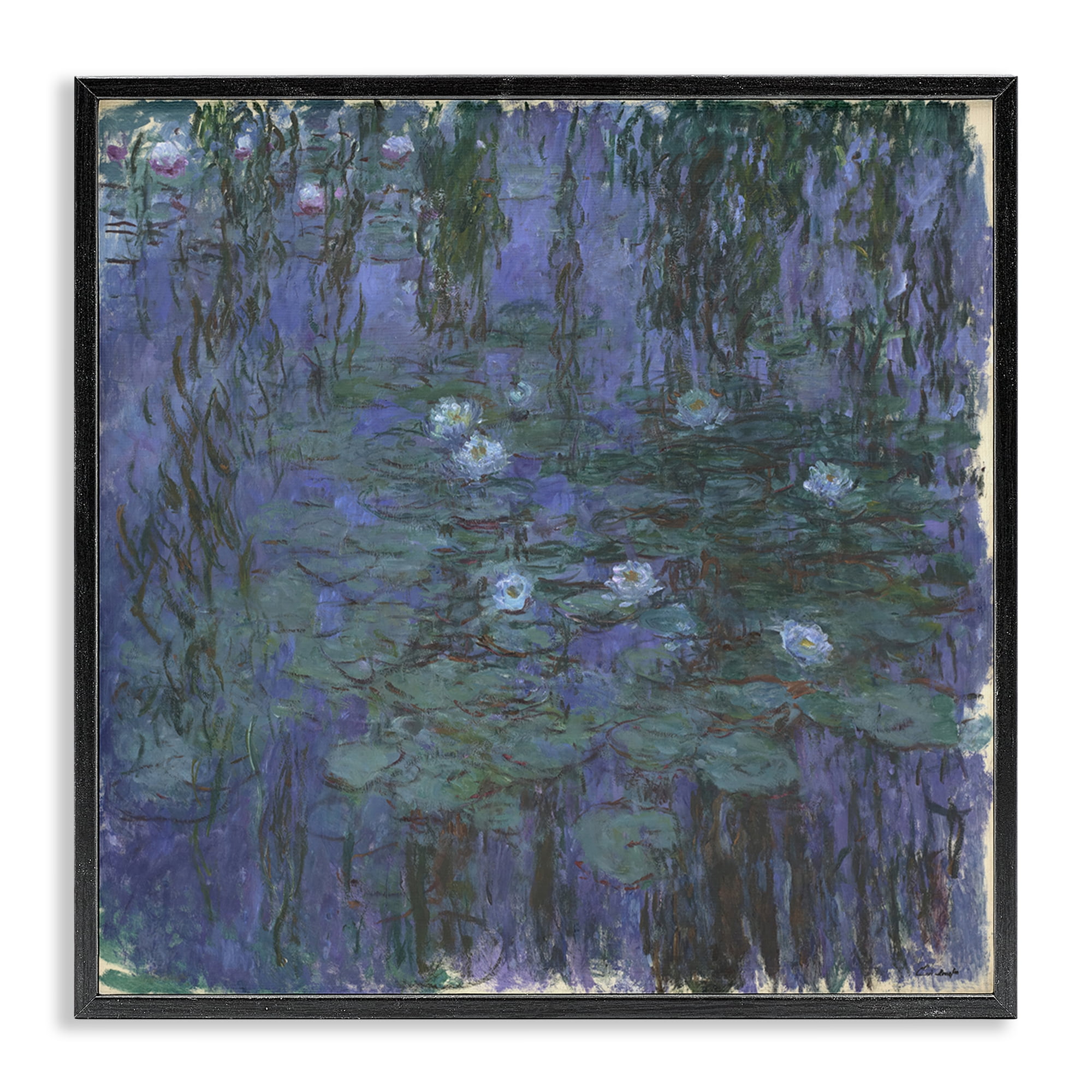 Stupell Industries Classic Monet Blue Water Lilies Landscape & Nature Painting Black Framed Art Print Wall Art, 17 x 17