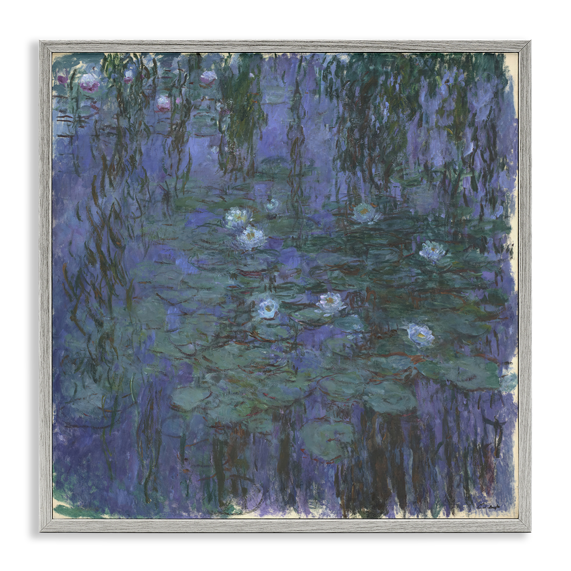 Stupell Industries Classic Monet Blue Water Lilies Landscape & Nature Painting Gray Framed Art Print Wall Art, 12 x 12