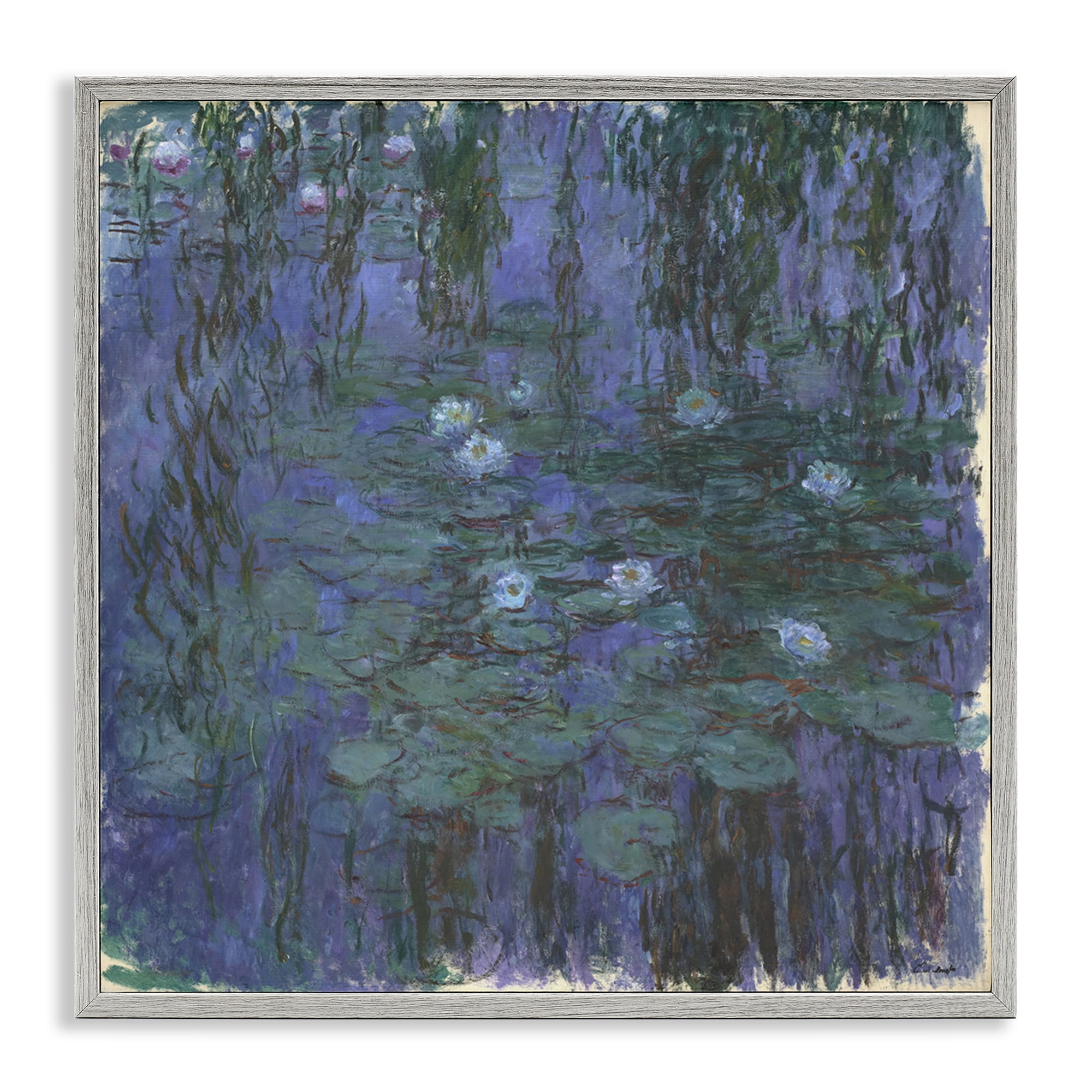 Stupell Industries Classic Monet Blue Water Lilies Landscape & Nature Painting Gray Framed Art Print Wall Art, 24 x 24