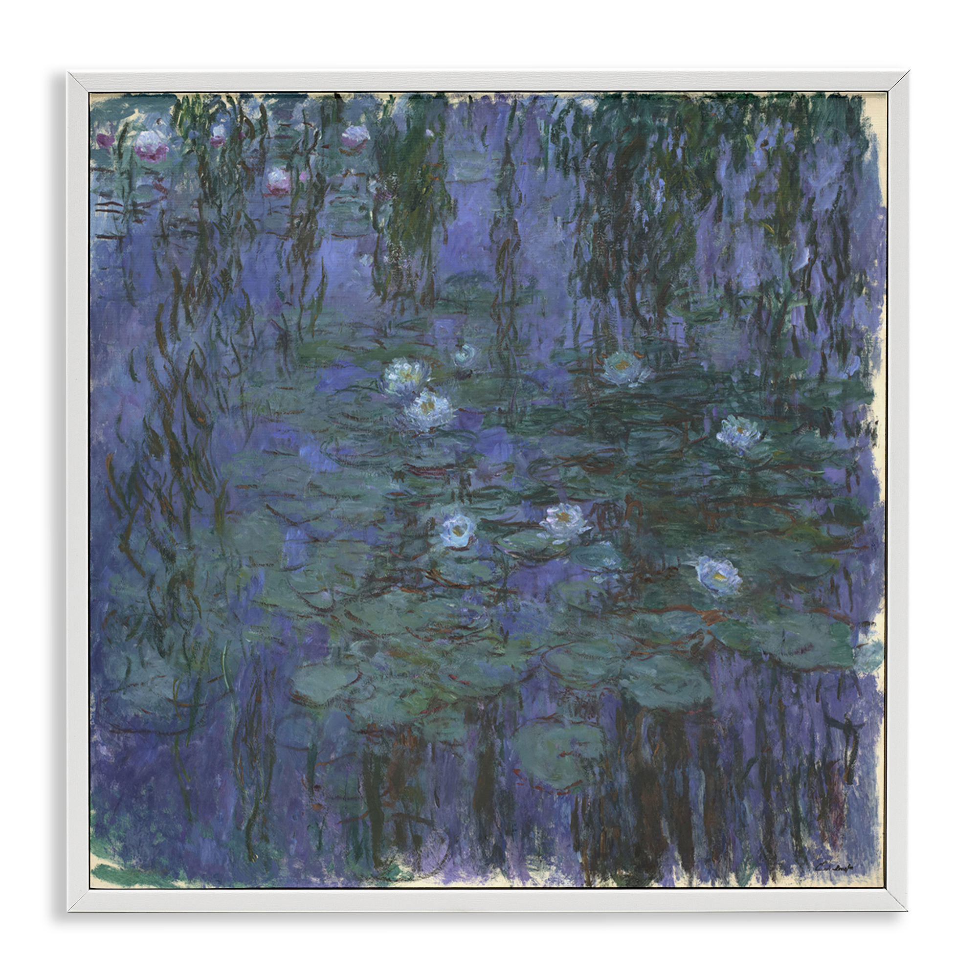 Stupell Industries Classic Monet Blue Water Lilies Landscape & Nature Painting White Framed Art Print Wall Art, 12 x 12