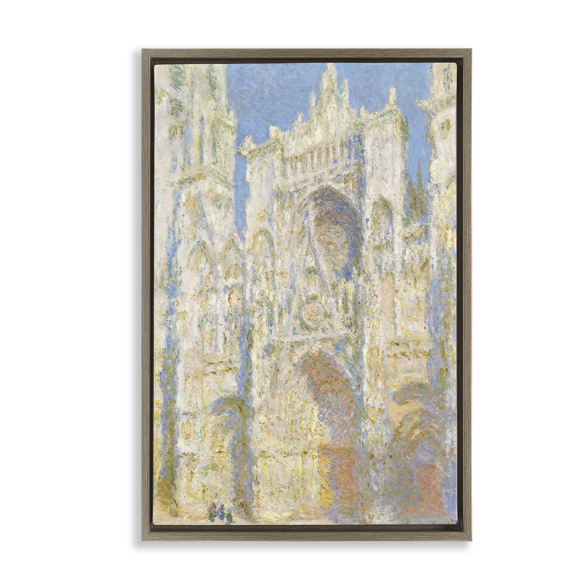 Stupell Industries Classic Monet Cathedral Façade Buildings & Architecture Painting Brown Floater Framed Canvas Art Print Wall Art, 17 x 25