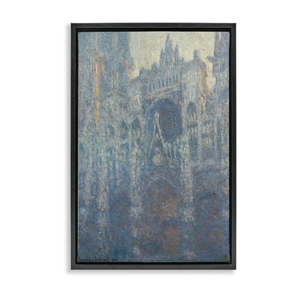 Stupell Industries Classic Monet Cathedral in Morning Buildings & Architecture Painting Black Floater Framed Canvas Art Print Wall Art, 17 x 25